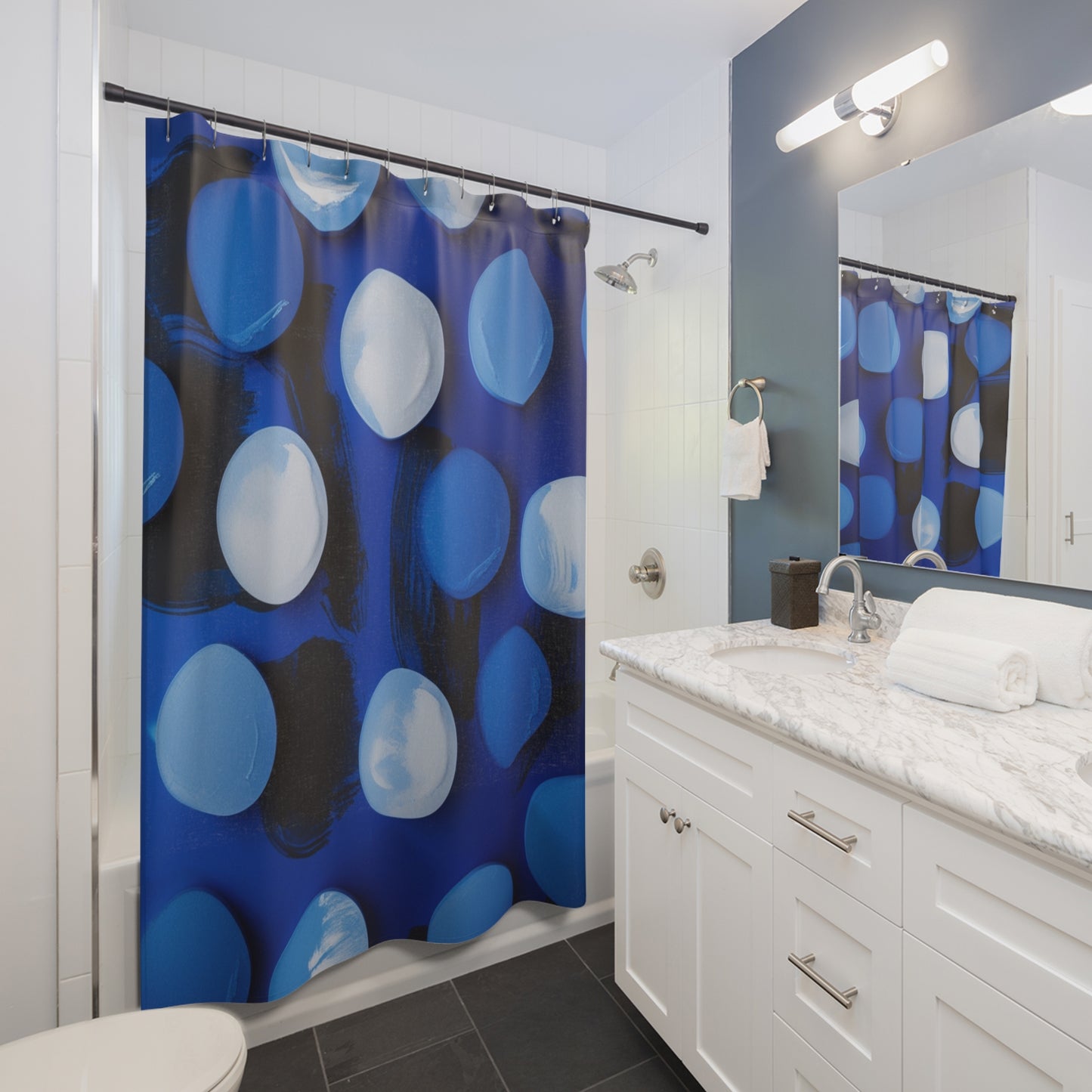 Modern Blue Dot Shower Curtain - Trendy Bathroom Décor