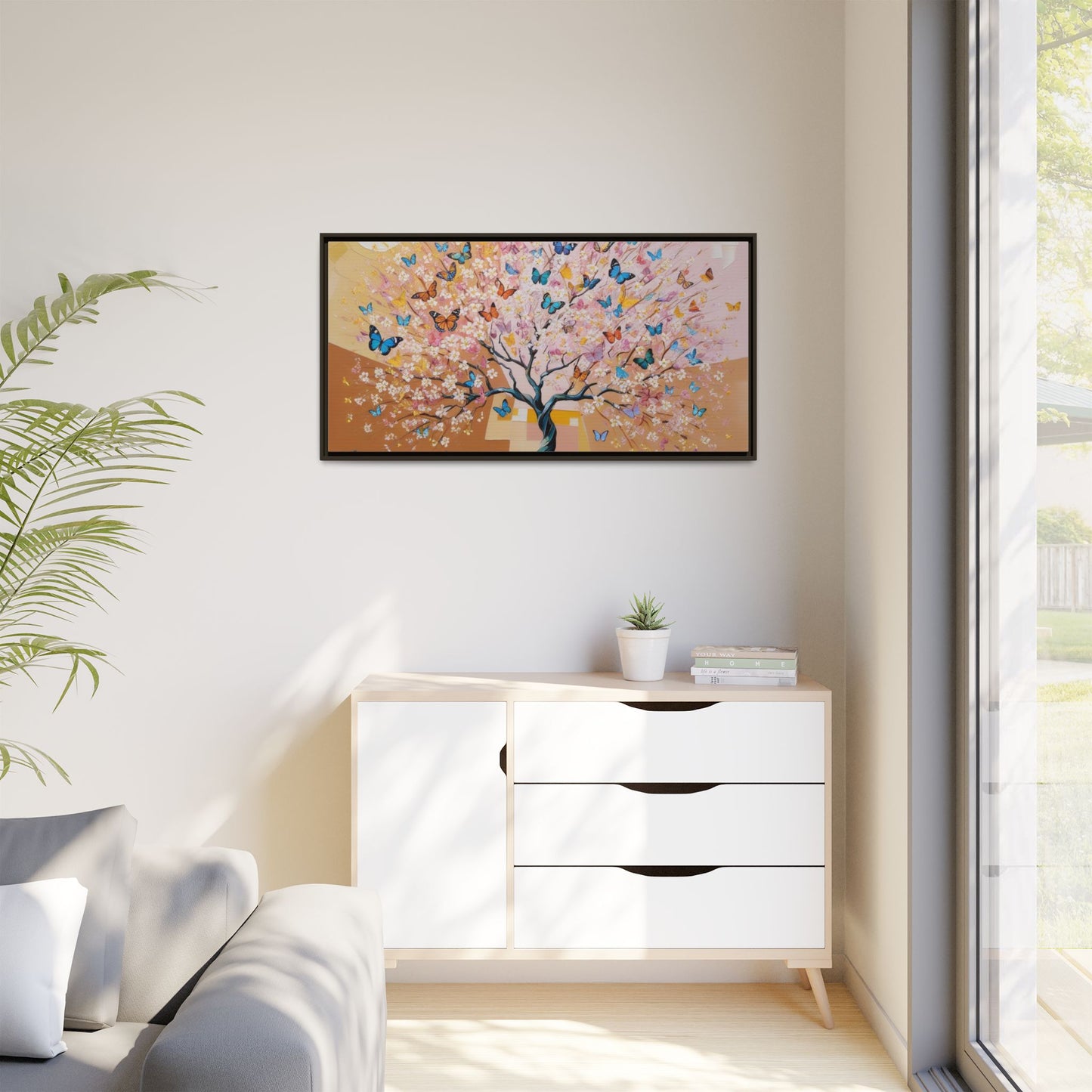 Colorful Butterfly Blossom Framed Canvas Art