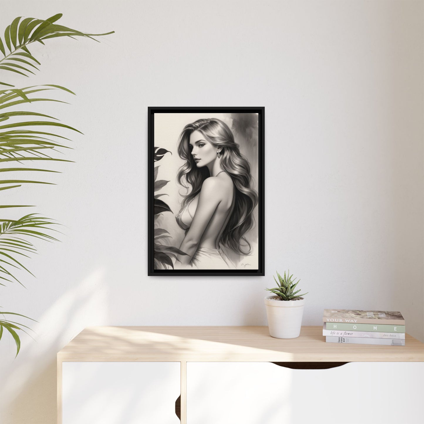 Elegant Matte Framed Art Print - Stylish Woman Portrait