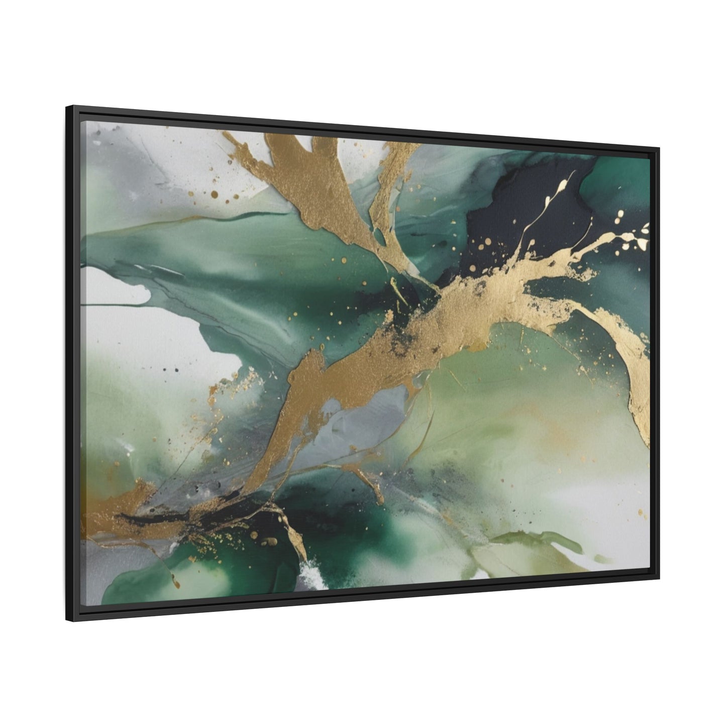Elegant Abstract Framed Canvas Wall Art - Multi-Color Gold Accents