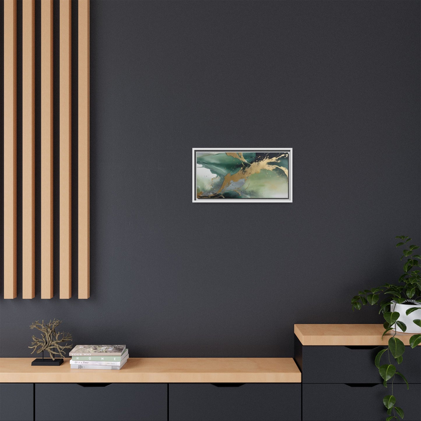 Elegant Abstract Framed Canvas Wall Art - Multi-Color Gold Accents