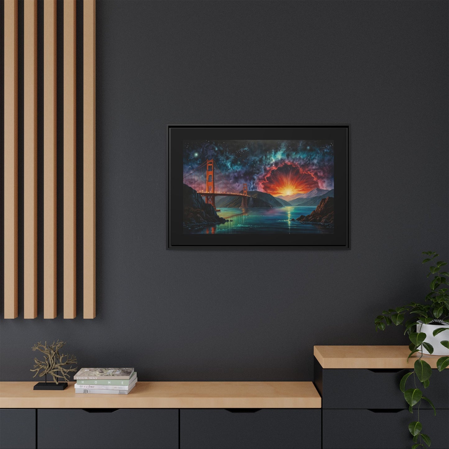 Golden Gate Sunset Framed Canvas Art - Multi-Color Wall Decor