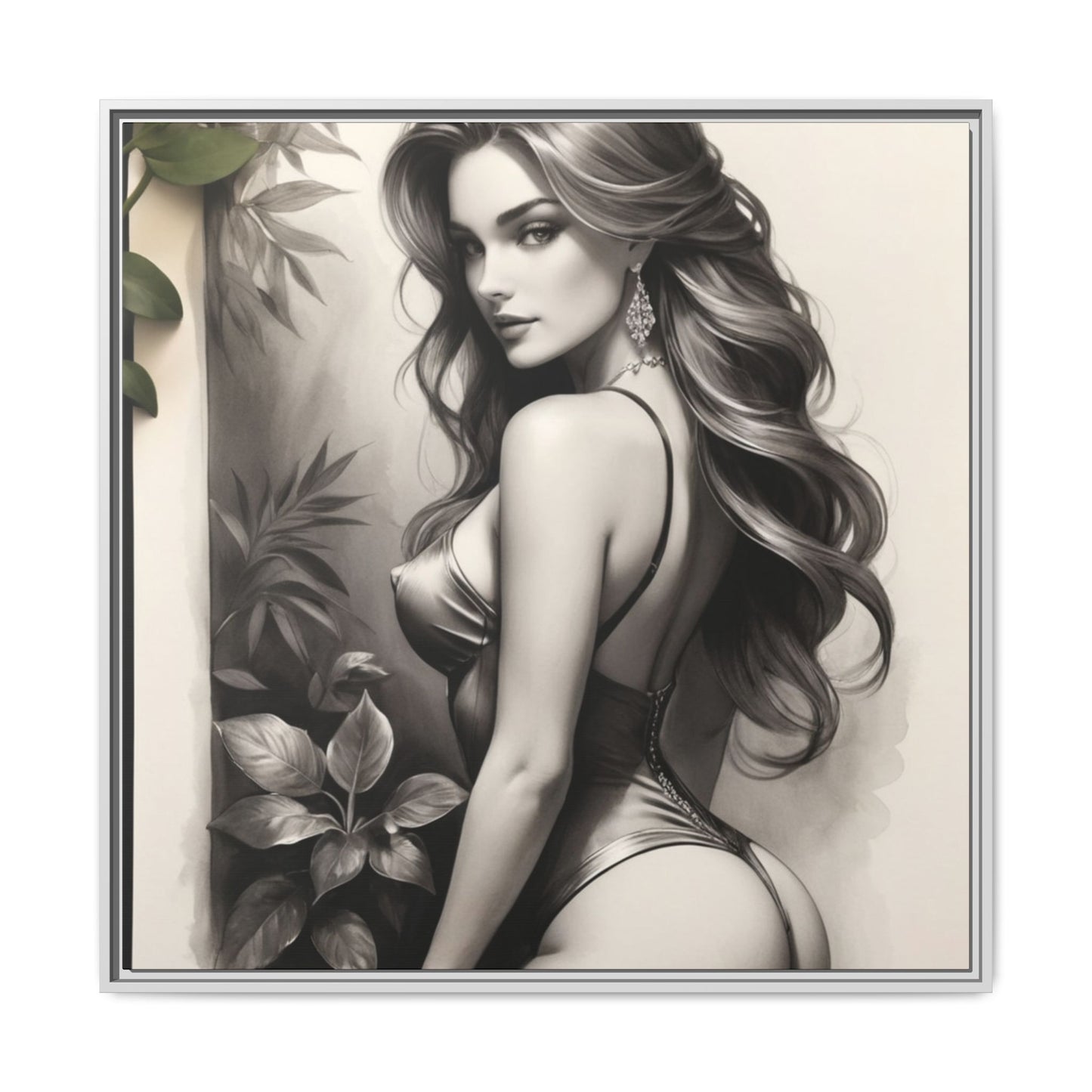 Elegant Framed Art Print - Multi-Color Canvas Woman Portrait