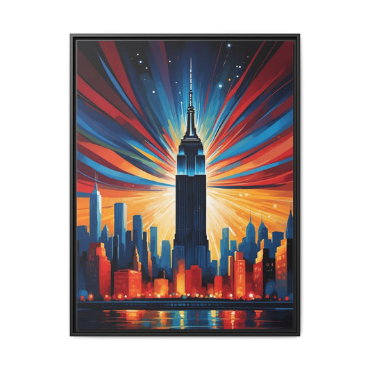 Framed Canvas Wall Art - Colorful NYC Skyline with Empire State Building