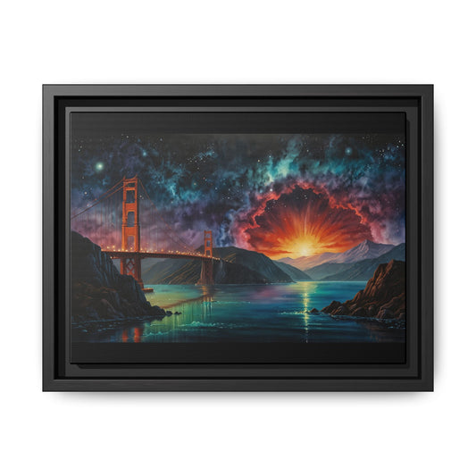 Golden Gate Sunset Framed Canvas Art - Multi-Color Wall Decor