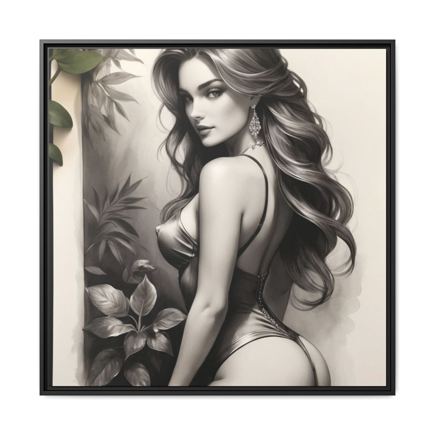 Elegant Framed Art Print - Multi-Color Canvas Woman Portrait