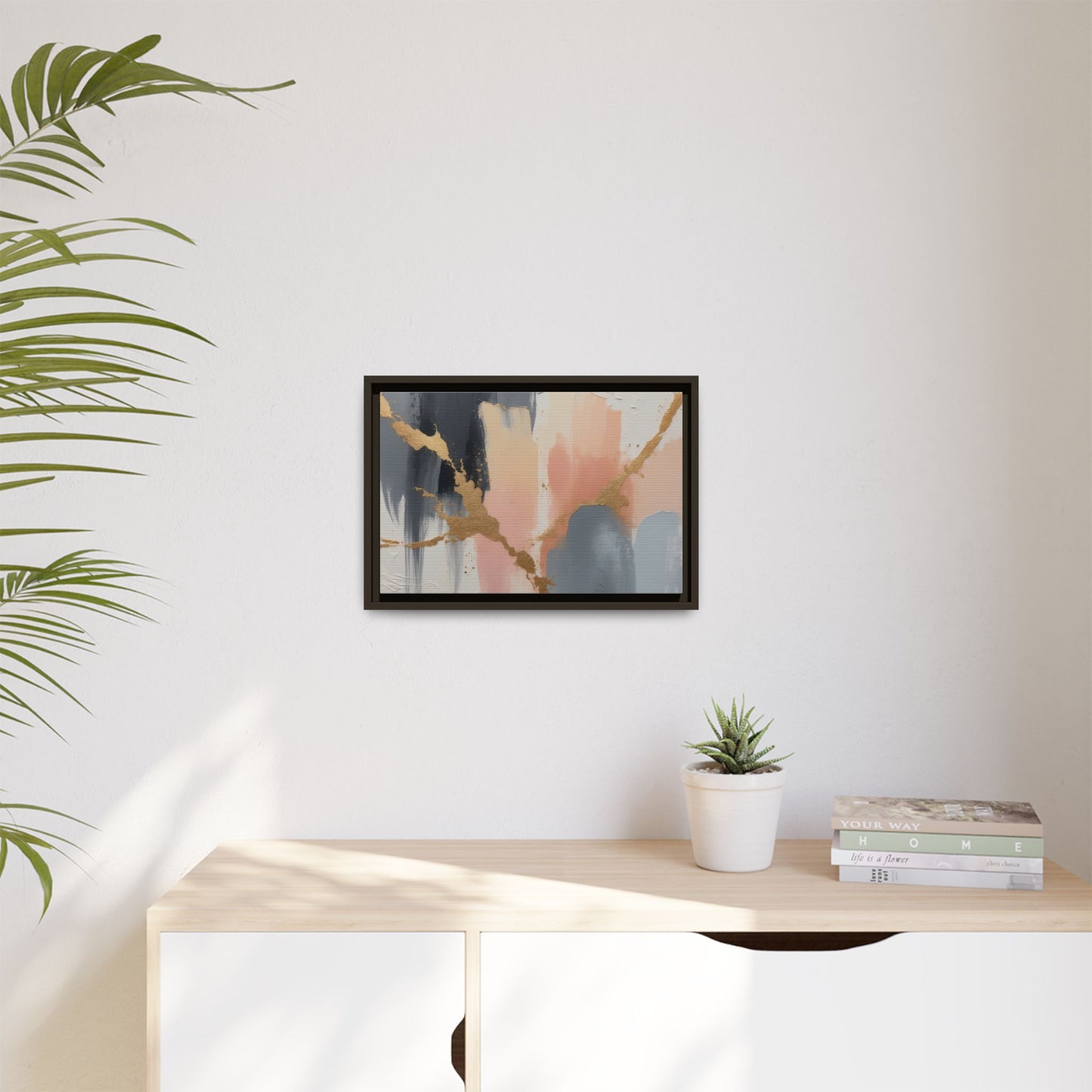 Elegant Abstract Framed Canvas Art with Gold Accents