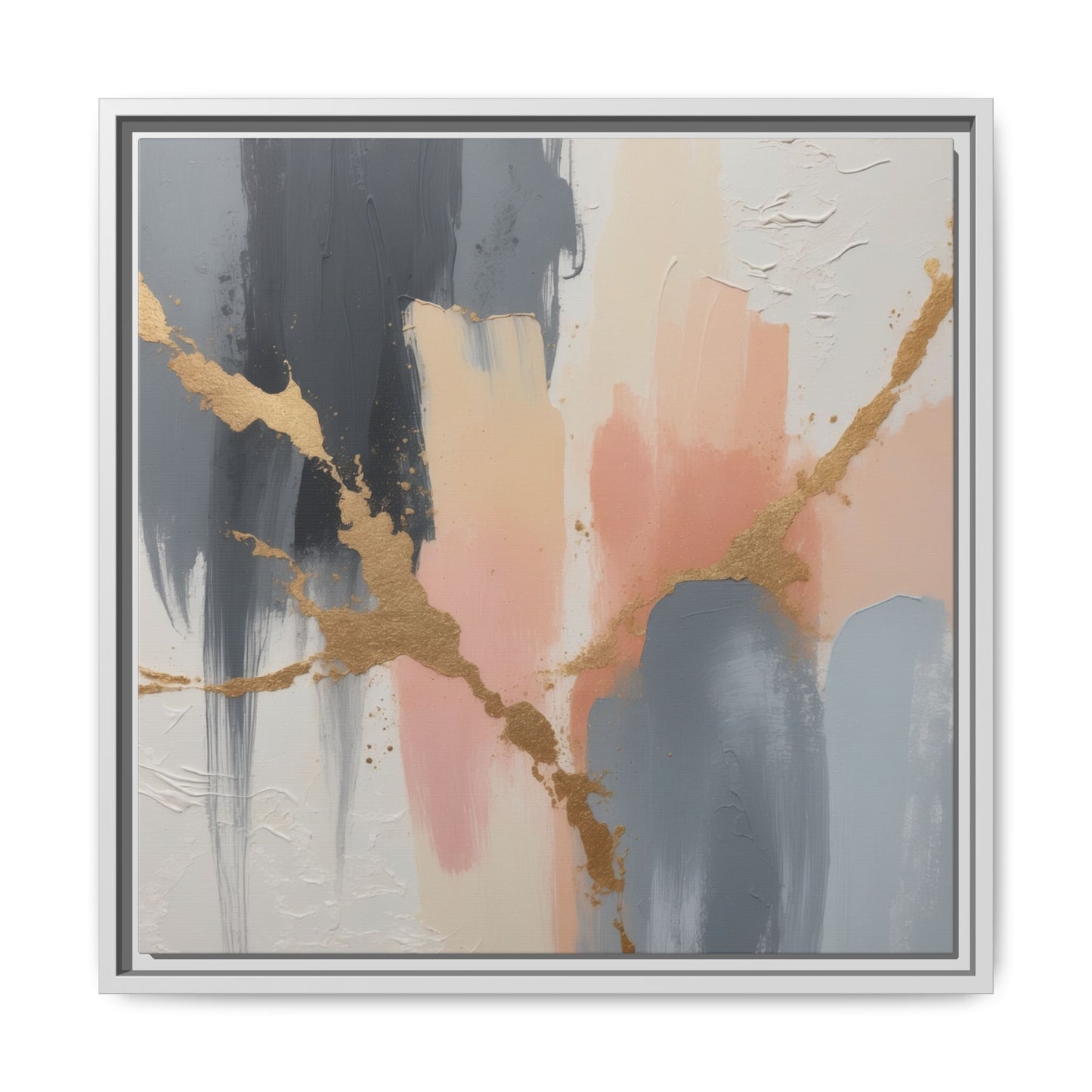 Elegant Abstract Framed Canvas Art with Gold Accents