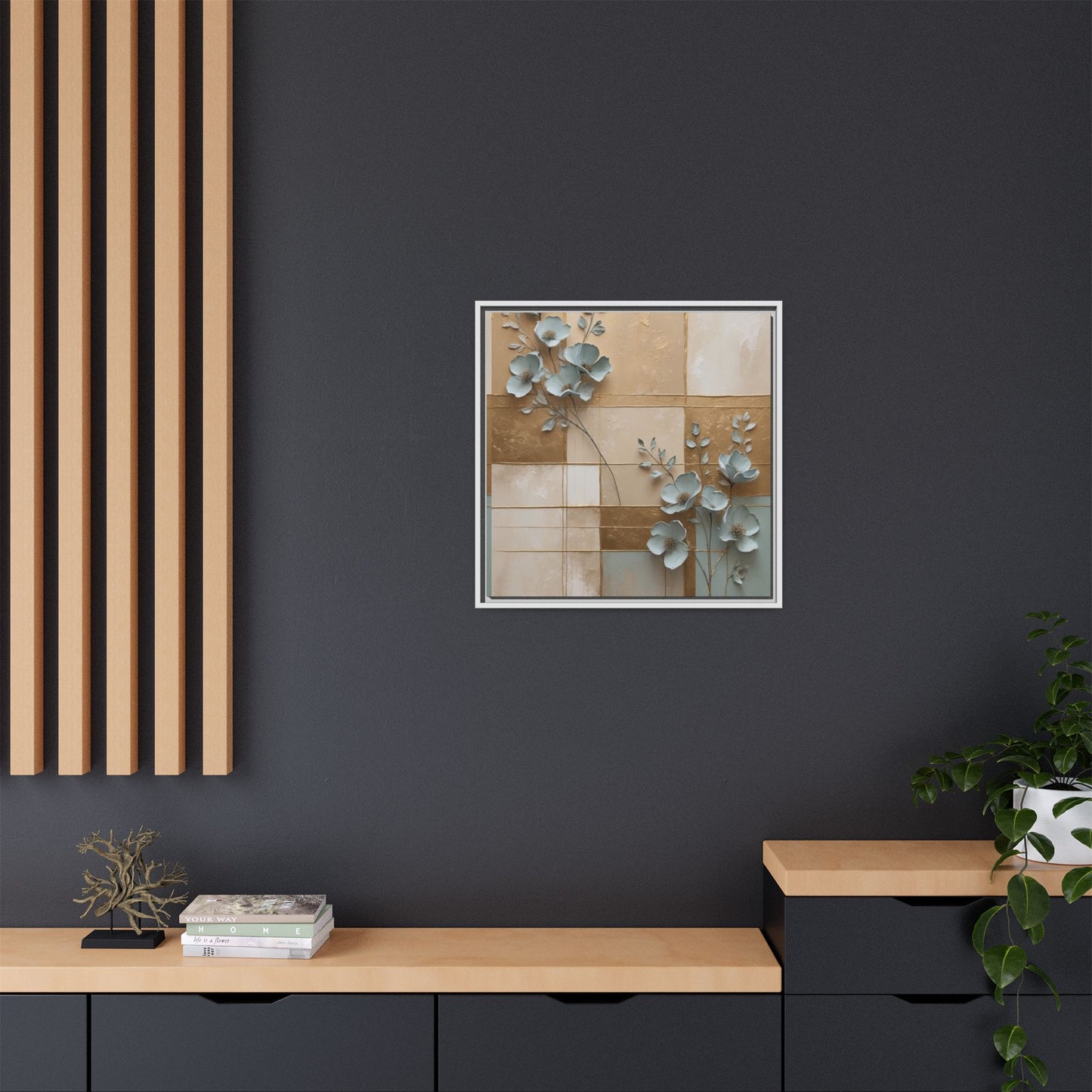 Elegant Floral Wall Art - Framed Matte Canvas Decor