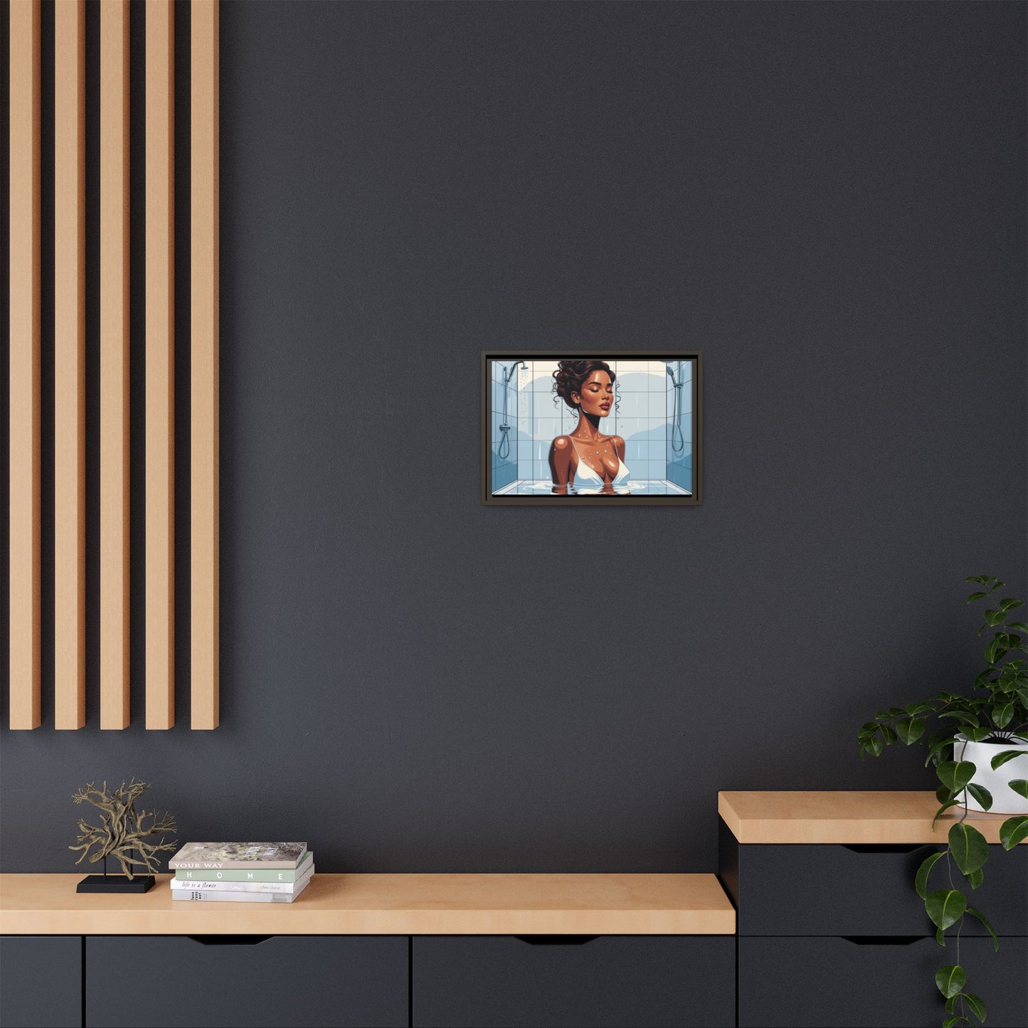 Serene Bathing Woman Canvas Art - Framed Multi-Color Wall Decor