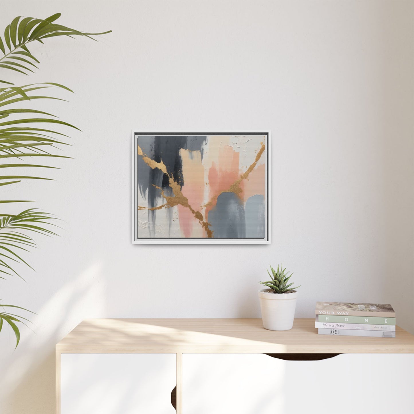 Elegant Abstract Framed Canvas Art with Gold Accents
