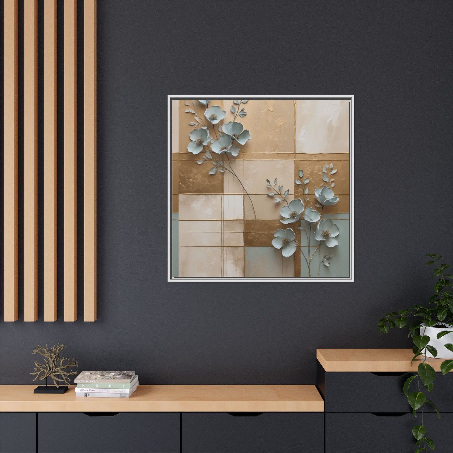 Elegant Floral Wall Art - Framed Matte Canvas Decor