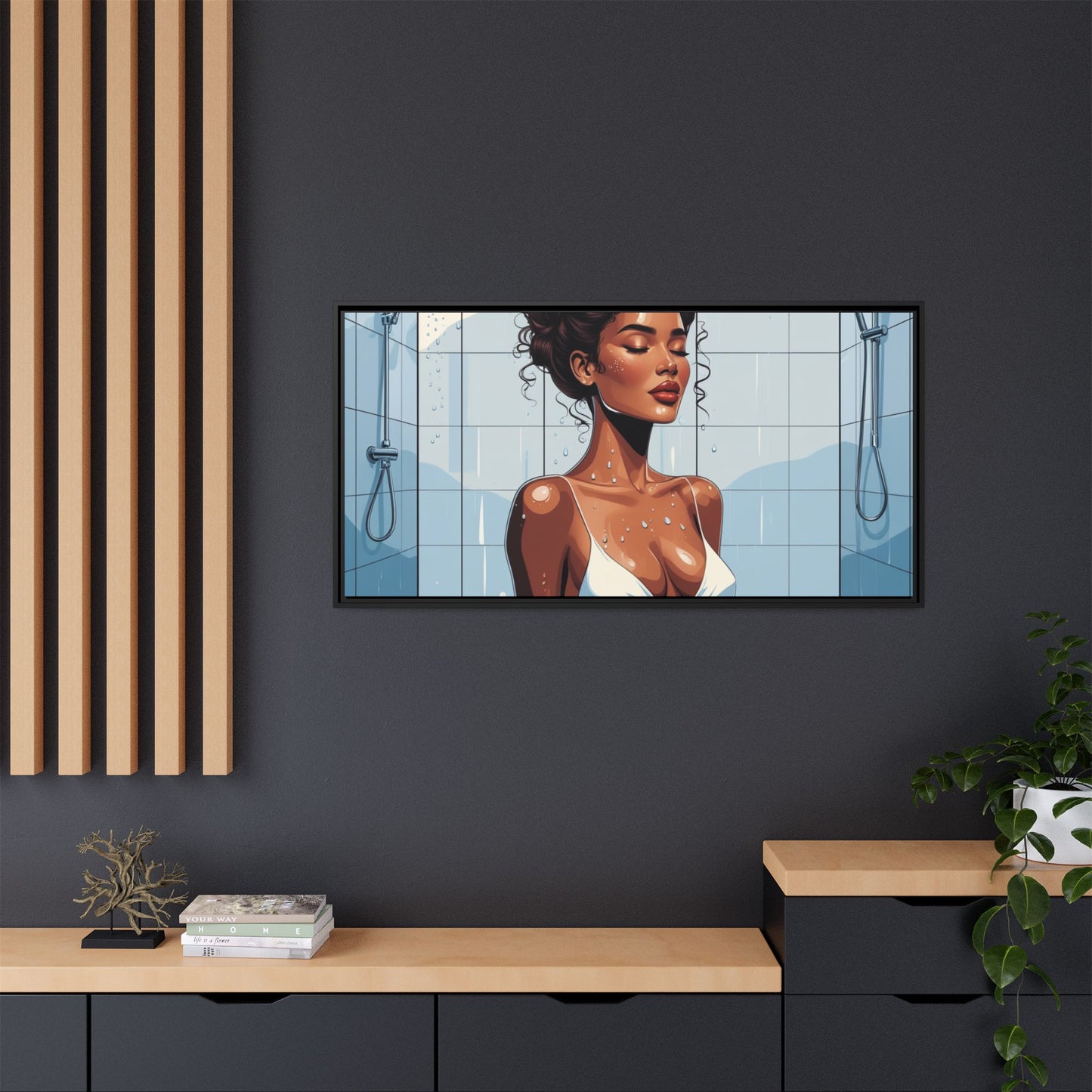 Serene Bathing Woman Canvas Art - Framed Multi-Color Wall Decor