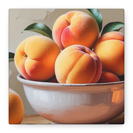 Peach Bowl Canvas Art - Vibrant Fruit Wall Decor for Home and Kitchen