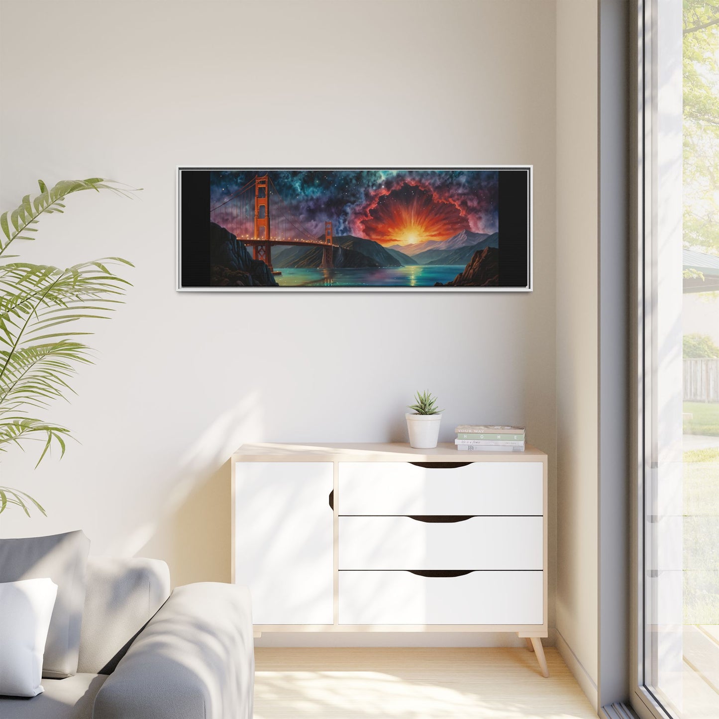 Golden Gate Sunset Framed Canvas Art - Multi-Color Wall Decor