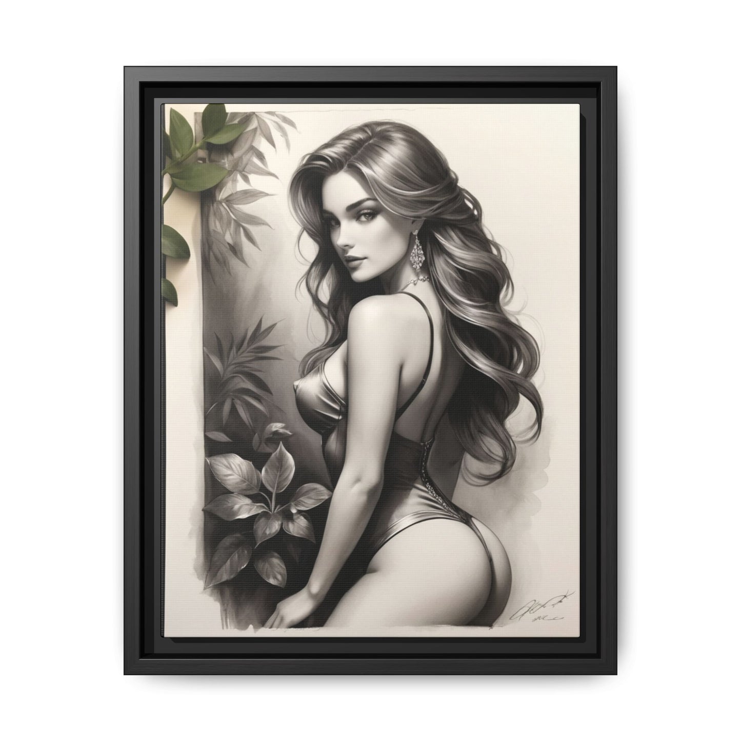 Elegant Framed Art Print - Multi-Color Canvas Woman Portrait