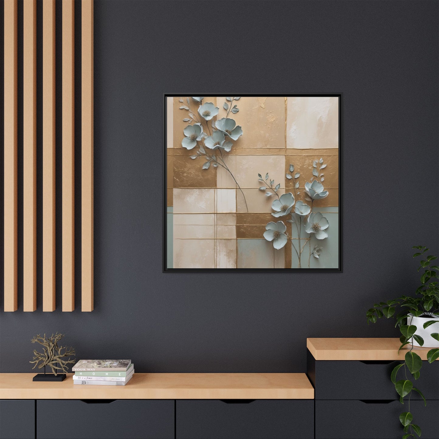 Elegant Floral Wall Art - Framed Matte Canvas Decor