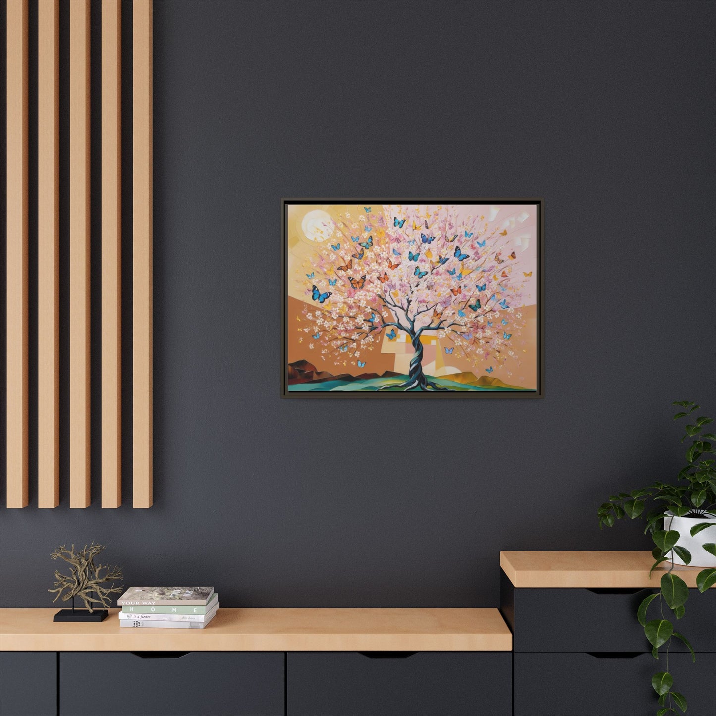 Colorful Butterfly Blossom Framed Canvas Art