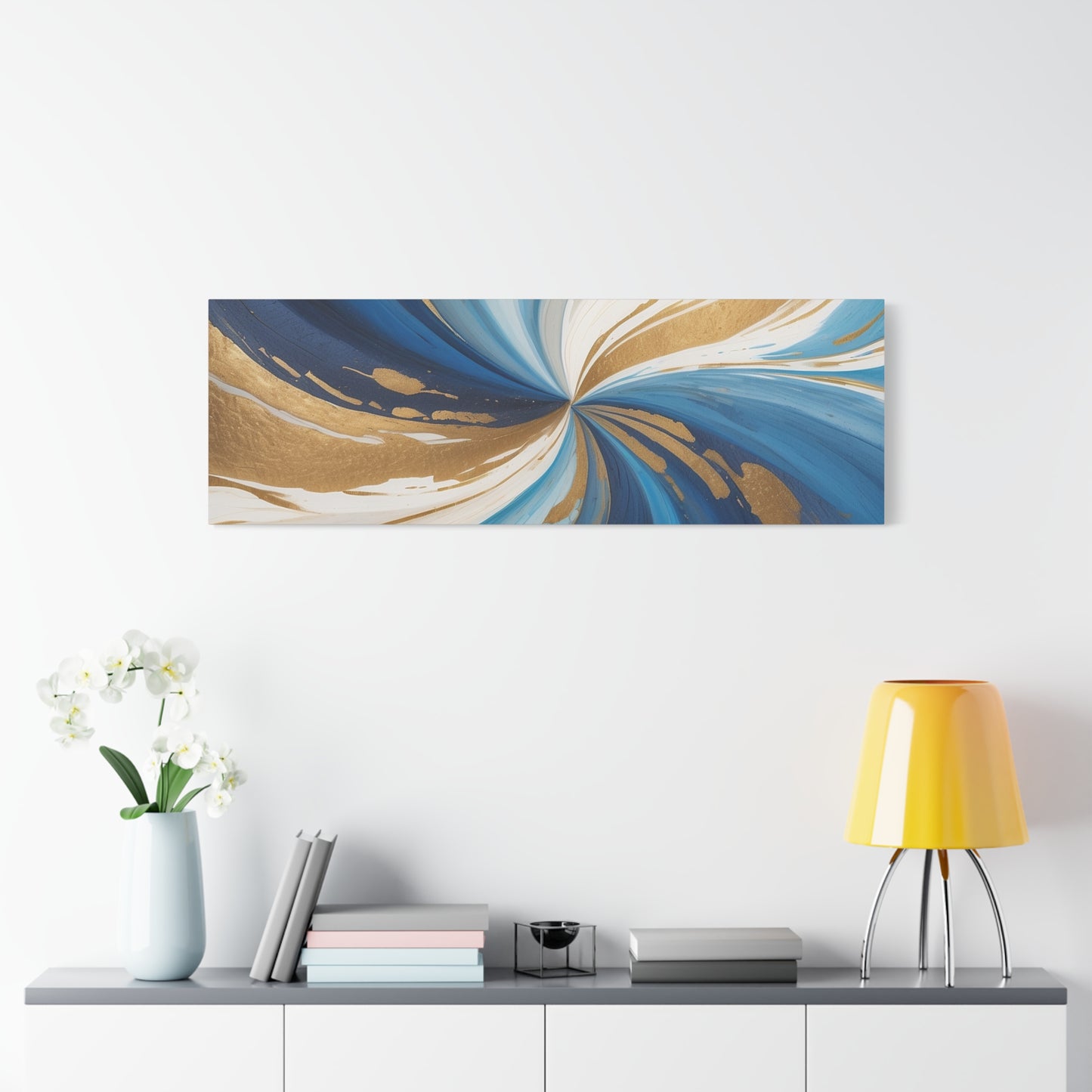 Abstract Blue and Gold Canvas Art - Stretched Matte Print for Home Decor