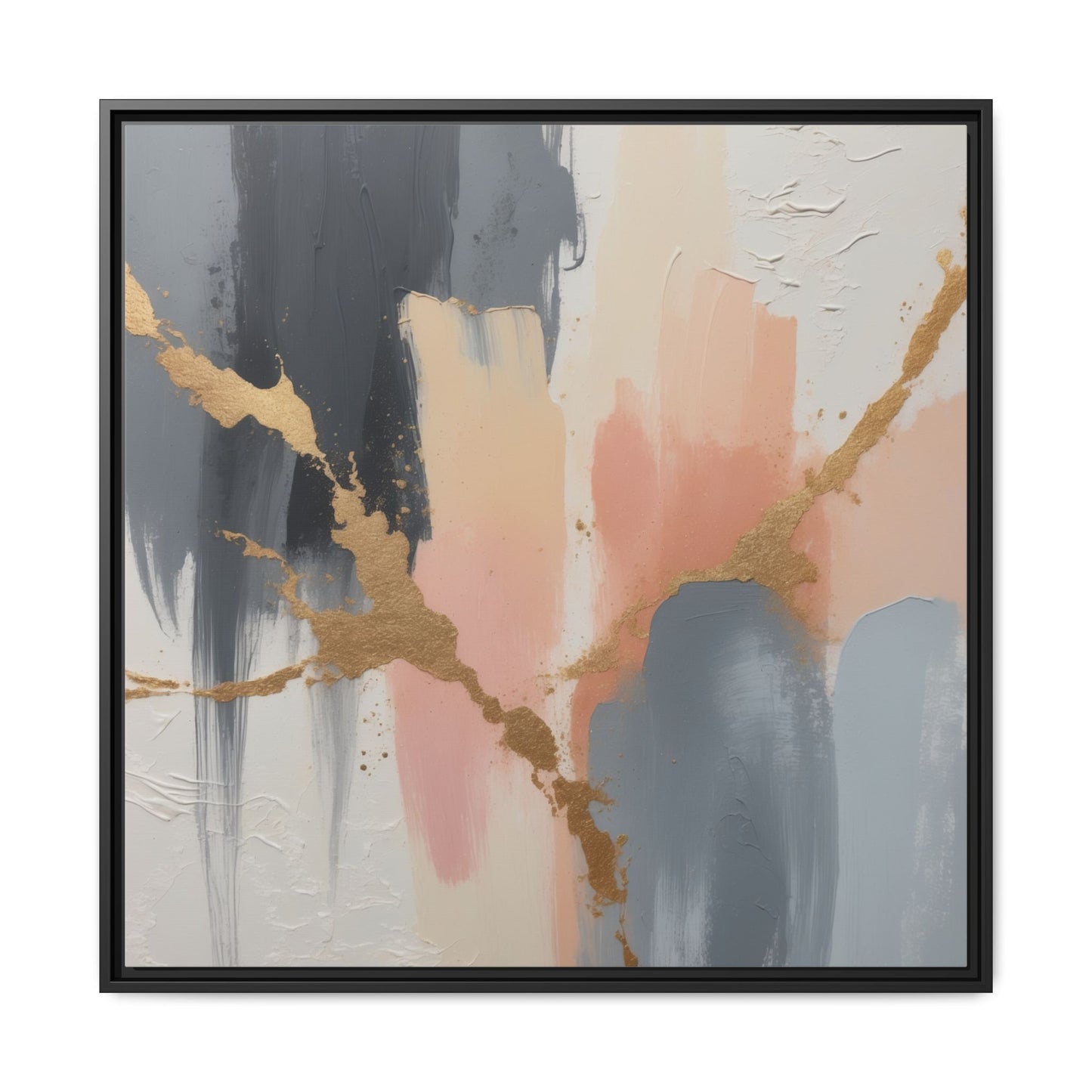 Elegant Abstract Framed Canvas Art with Gold Accents
