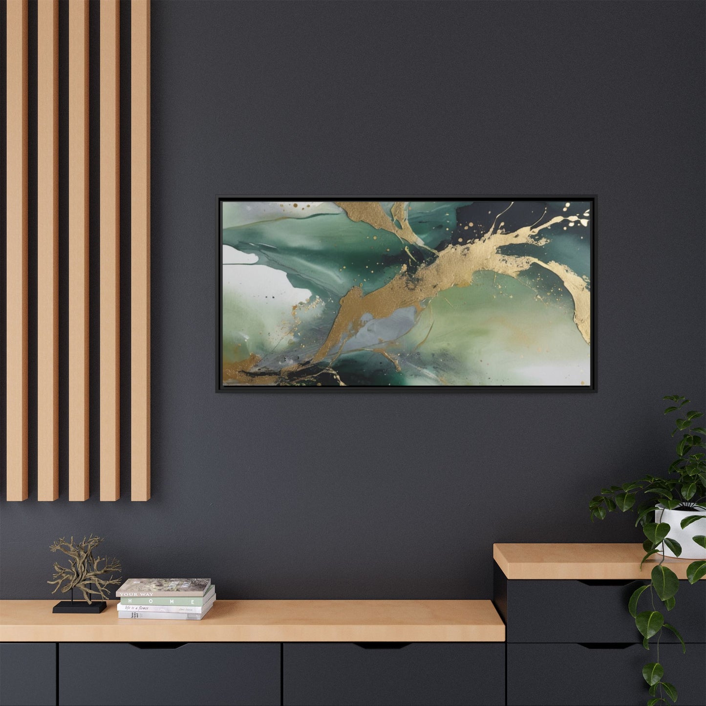 Elegant Abstract Framed Canvas Wall Art - Multi-Color Gold Accents