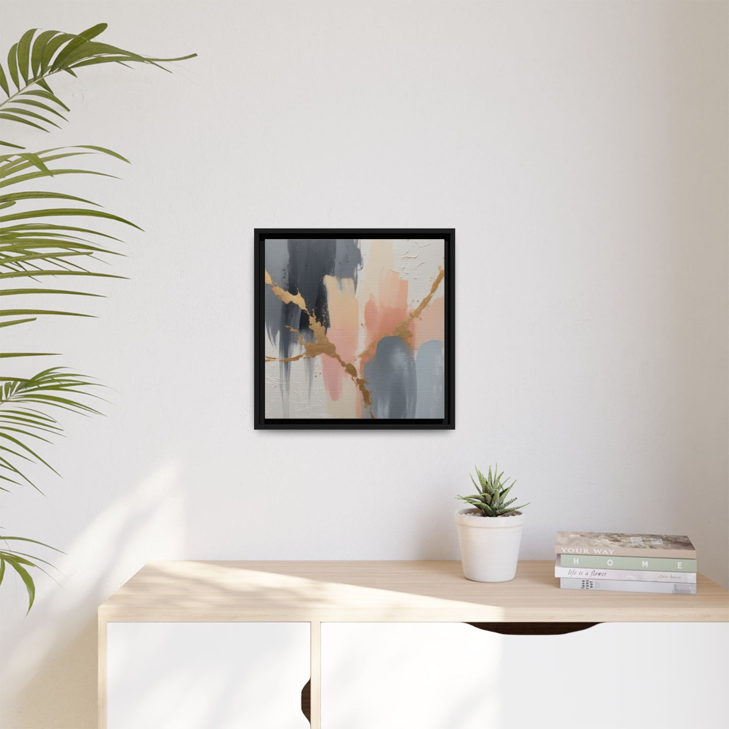 Elegant Abstract Framed Canvas Art with Gold Accents