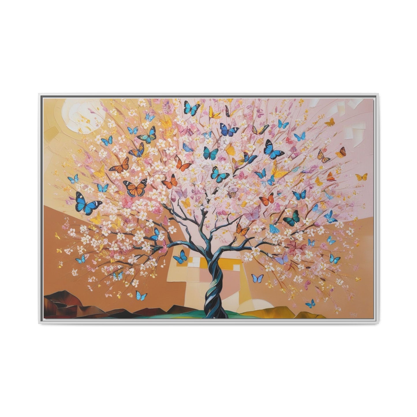 Colorful Butterfly Blossom Framed Canvas Art