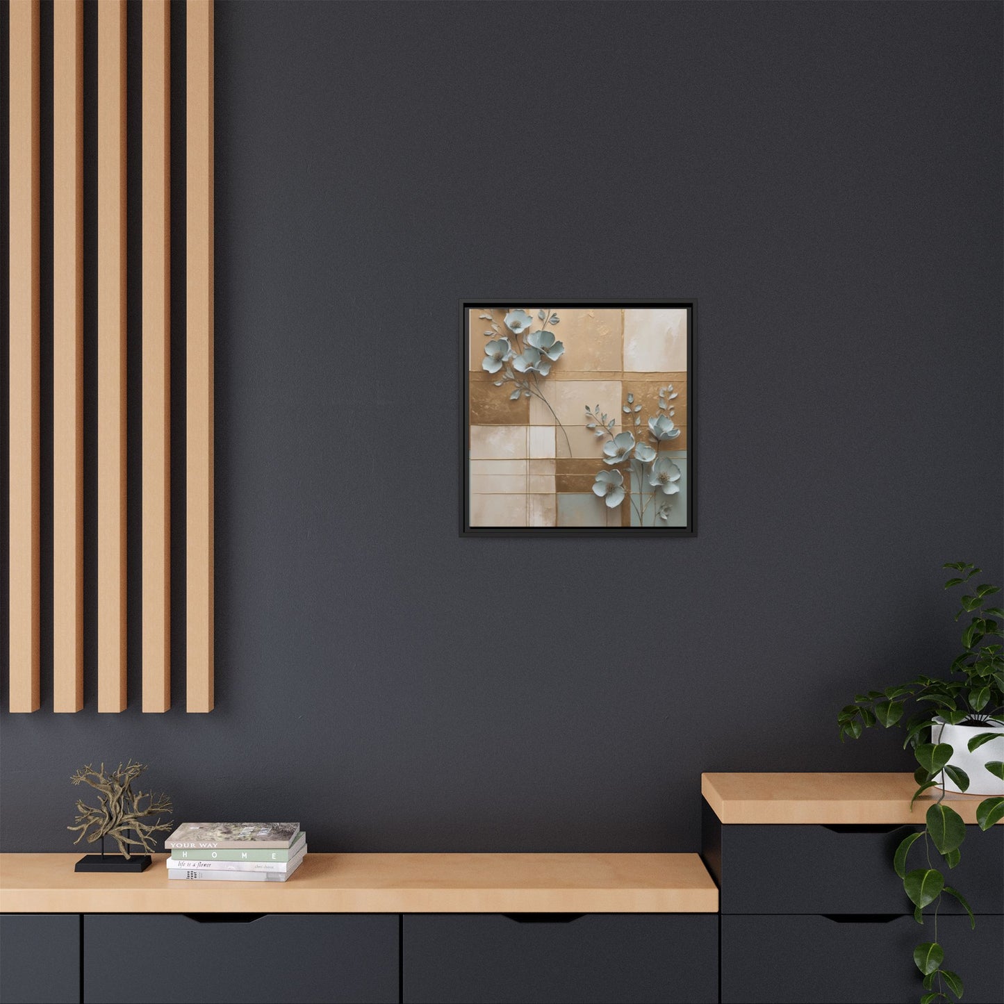 Elegant Floral Wall Art - Framed Matte Canvas Decor