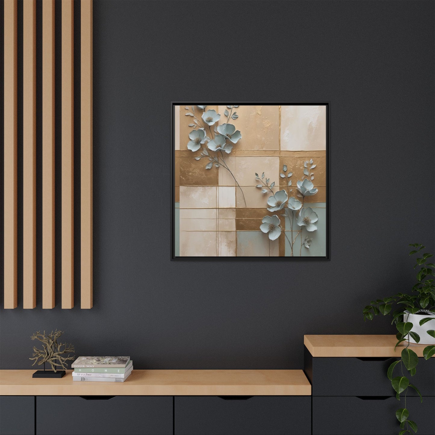 Elegant Floral Wall Art - Framed Matte Canvas Decor