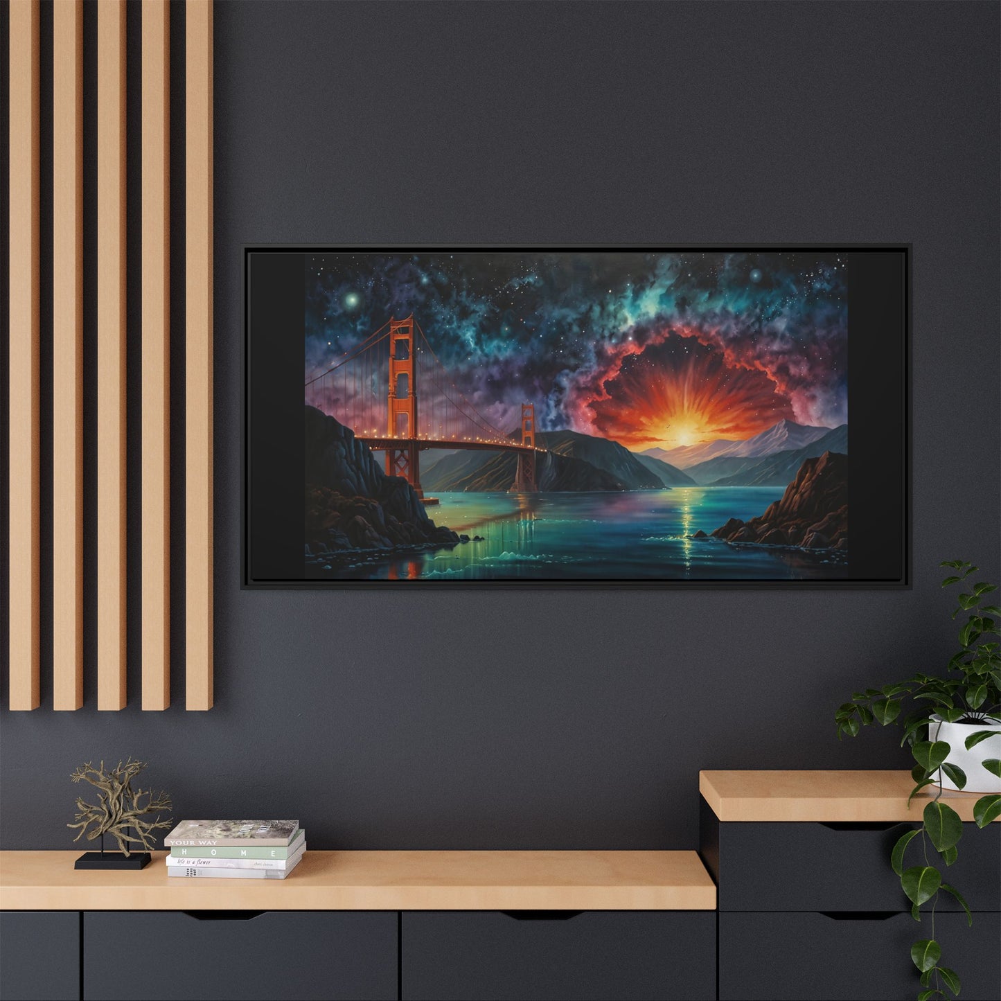 Golden Gate Sunset Framed Canvas Art - Multi-Color Wall Decor
