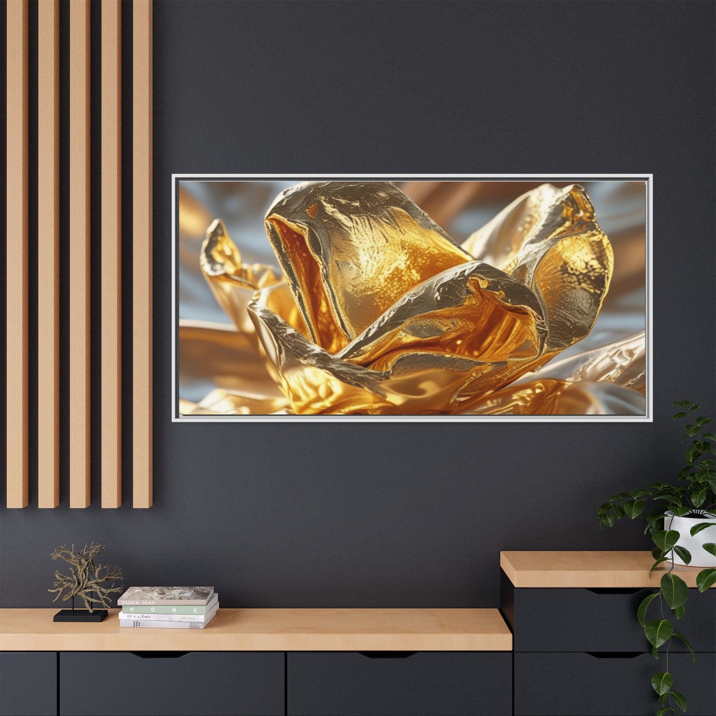 Gold Foil Rose Canvas Art - Elegant Home Decor