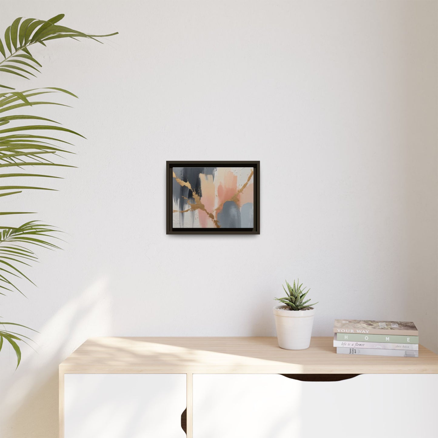 Elegant Abstract Framed Canvas Art with Gold Accents