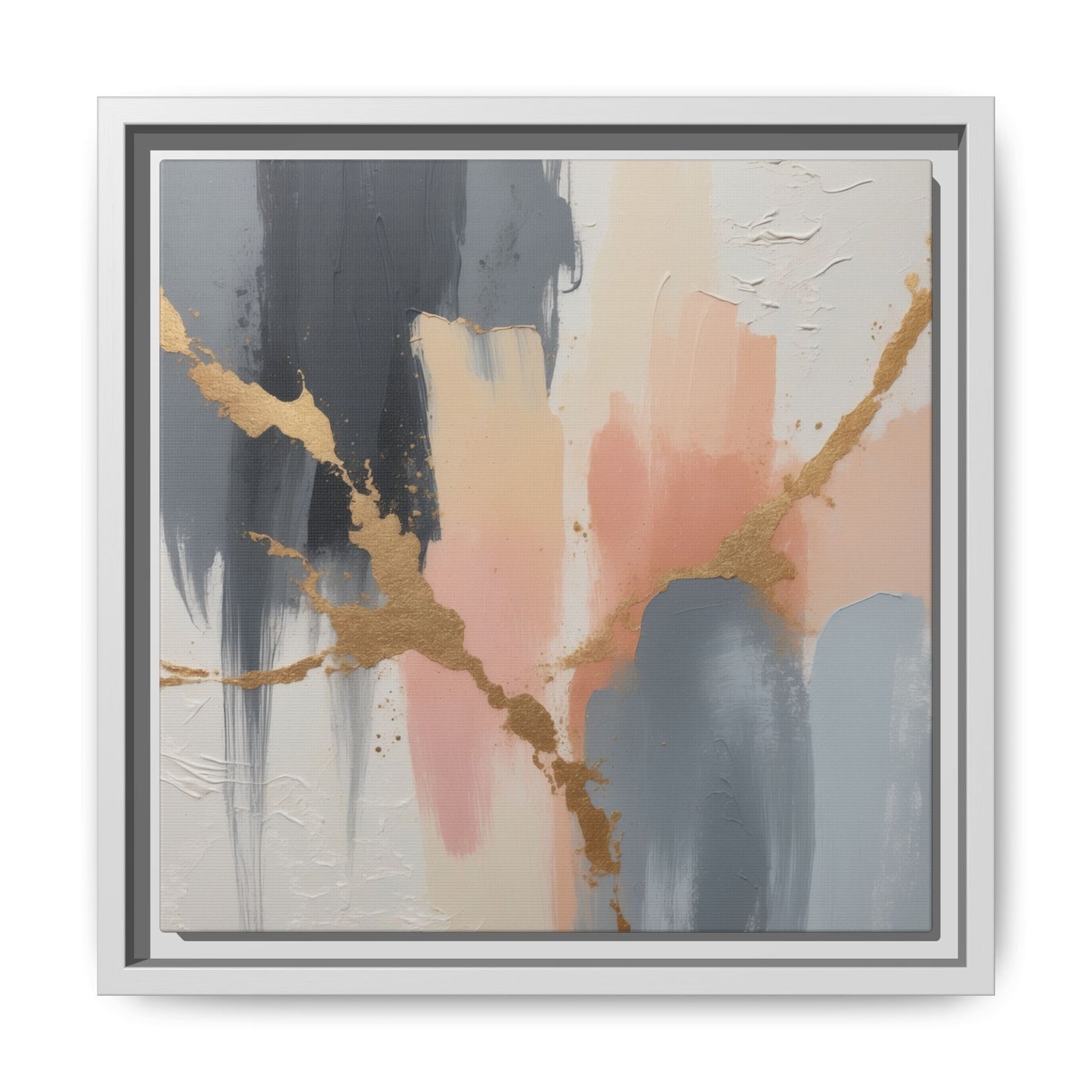 Elegant Abstract Framed Canvas Art with Gold Accents