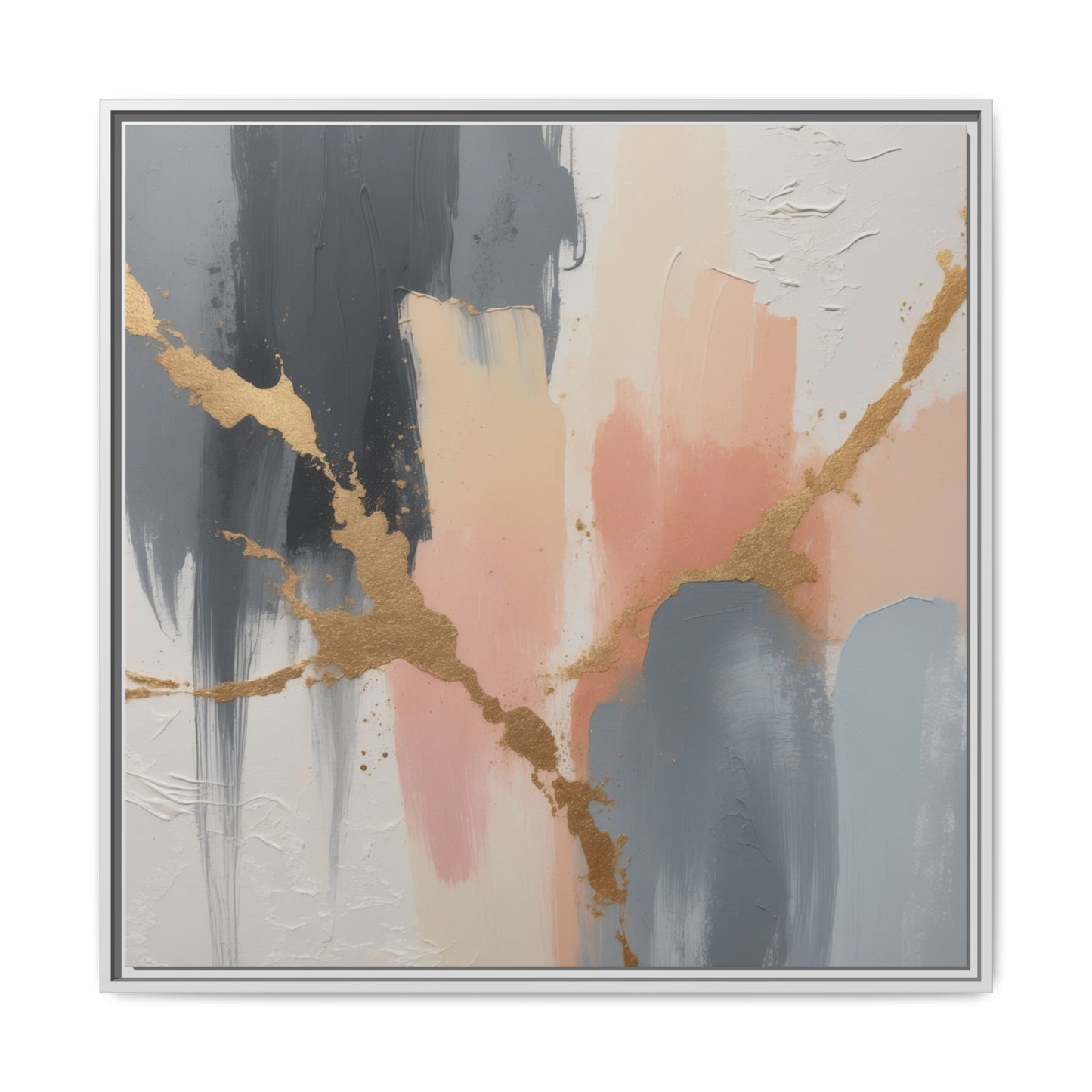 Elegant Abstract Framed Canvas Art with Gold Accents