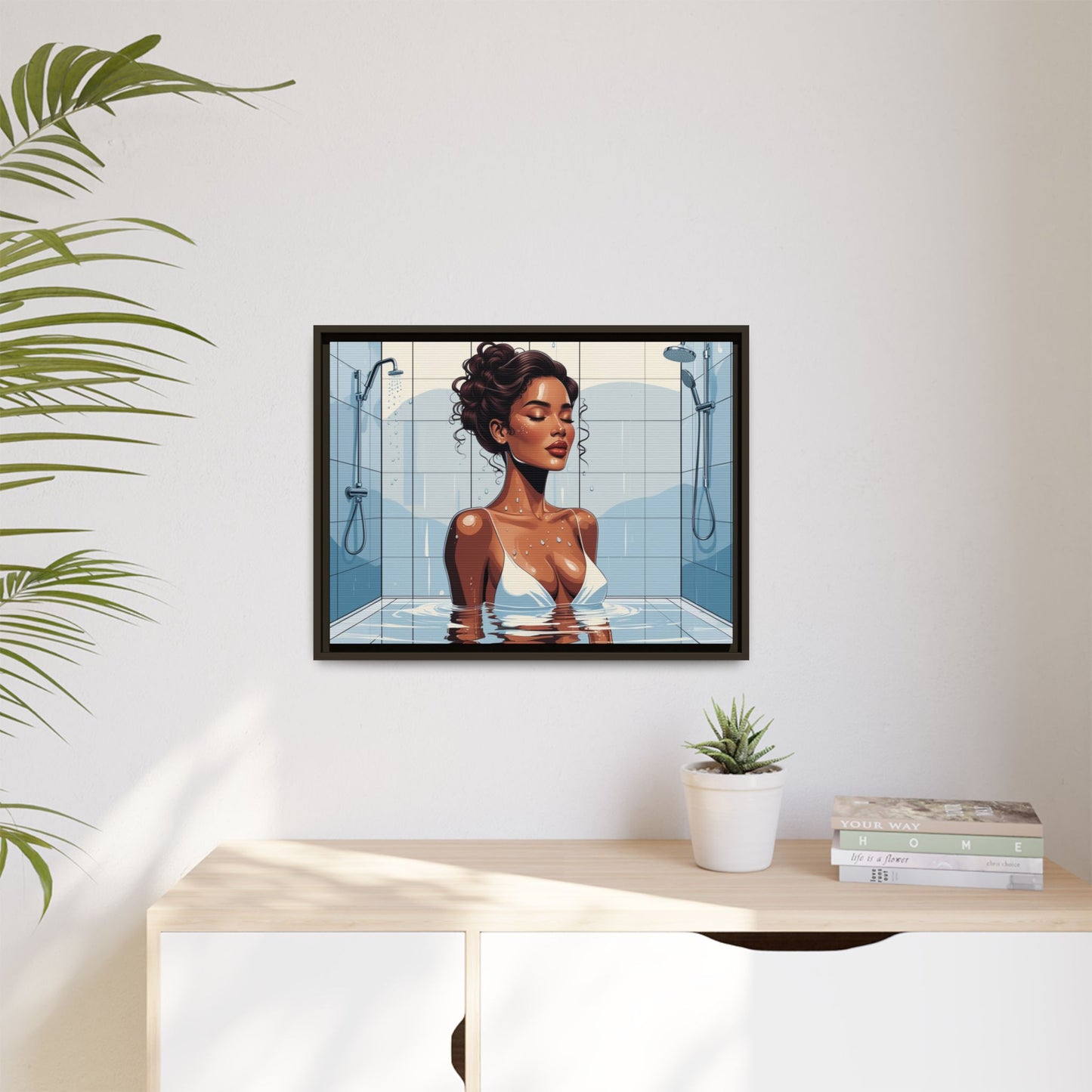 Serene Bathing Woman Canvas Art - Framed Multi-Color Wall Decor
