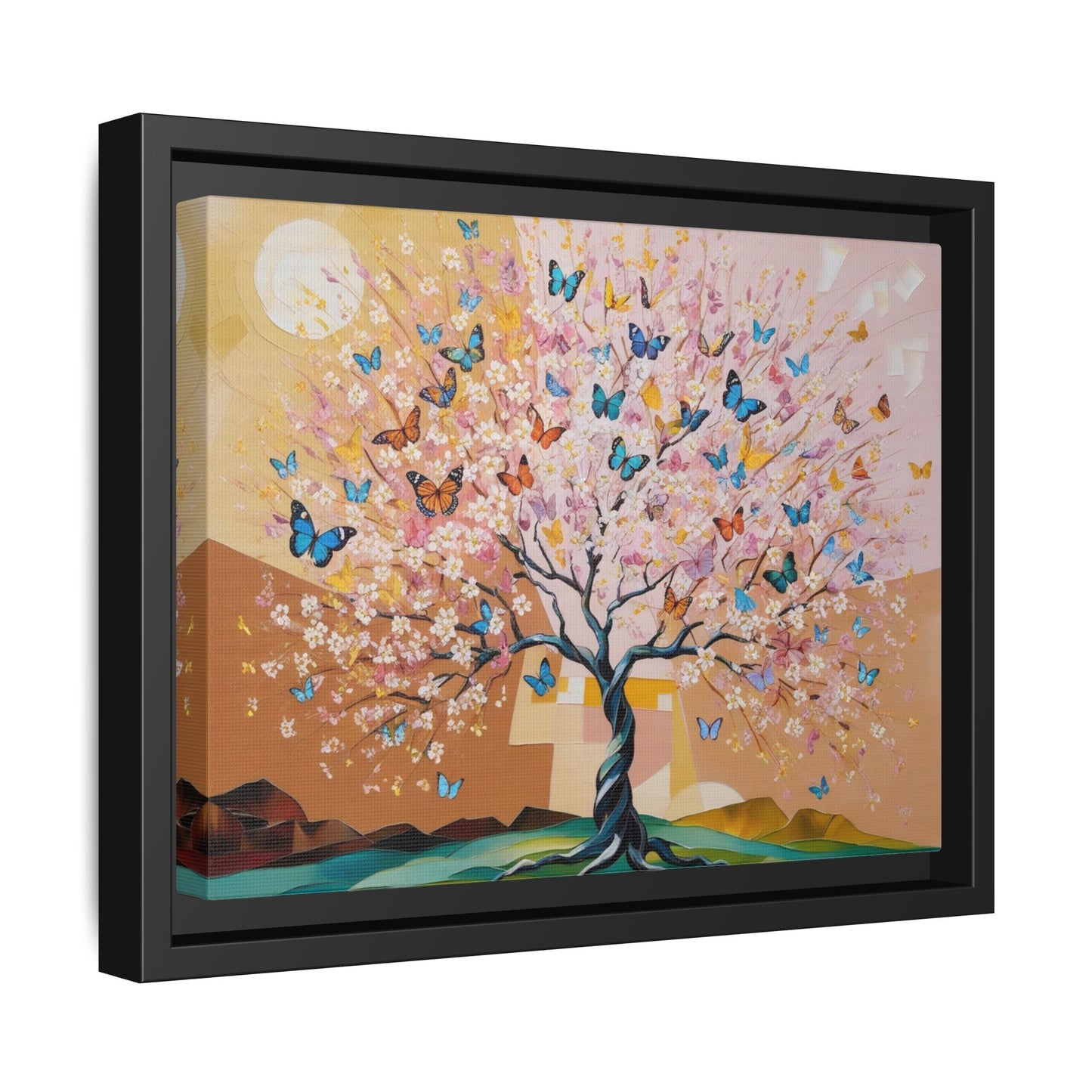 Colorful Butterfly Blossom Framed Canvas Art