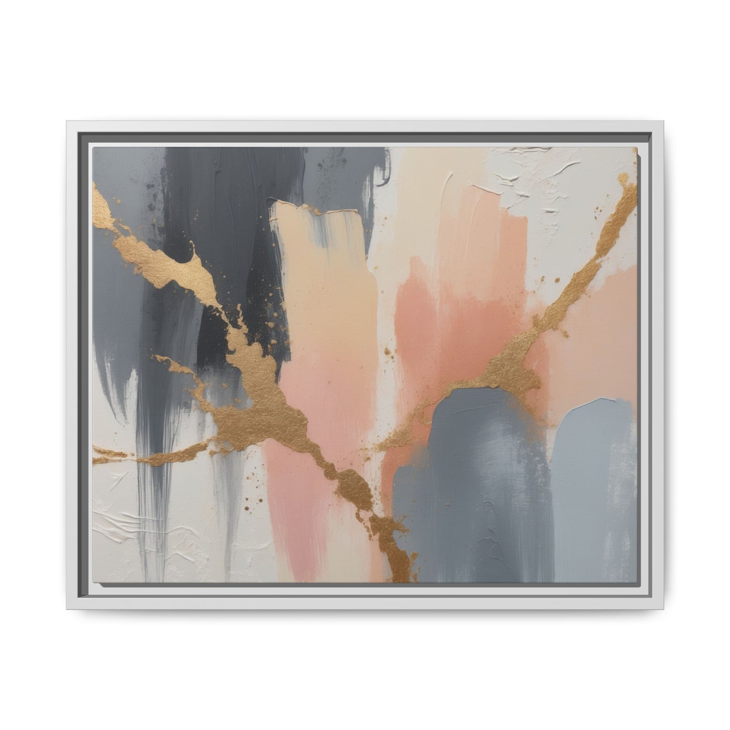 Elegant Abstract Framed Canvas Art with Gold Accents