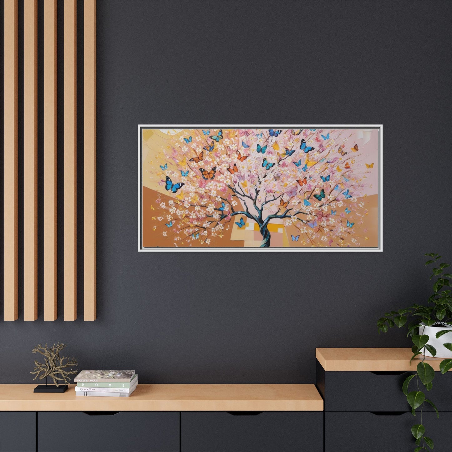 Colorful Butterfly Blossom Framed Canvas Art