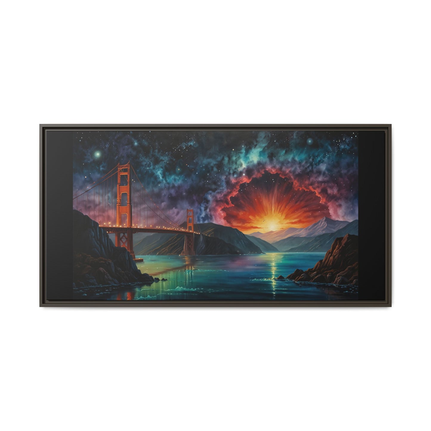 Golden Gate Sunset Framed Canvas Art - Multi-Color Wall Decor