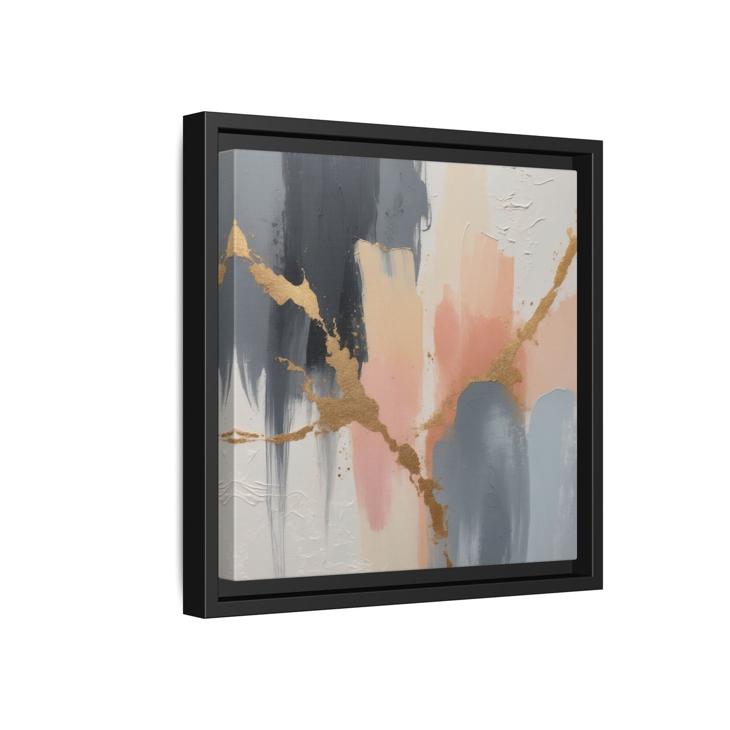 Elegant Abstract Framed Canvas Art with Gold Accents