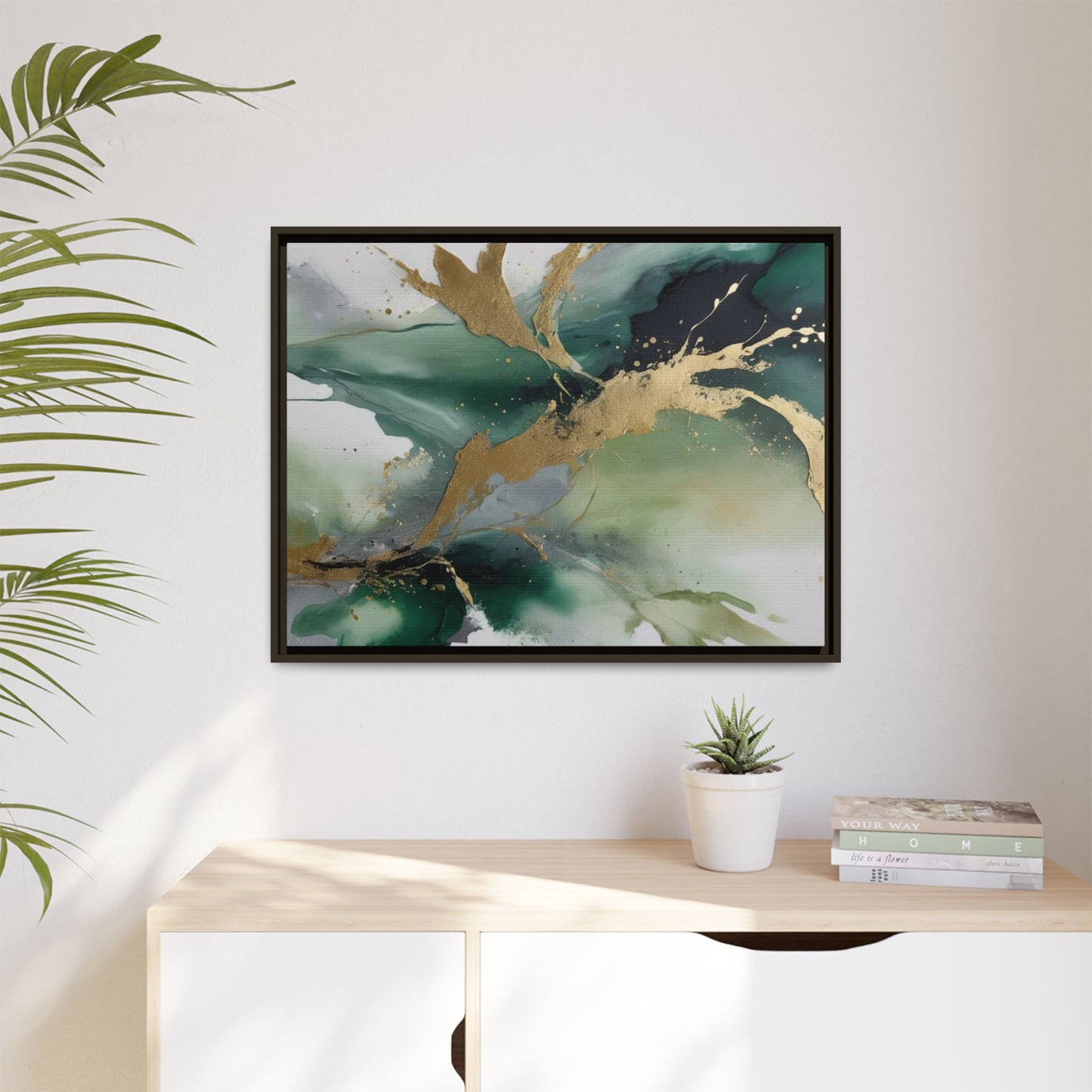 Elegant Abstract Framed Canvas Wall Art - Multi-Color Gold Accents