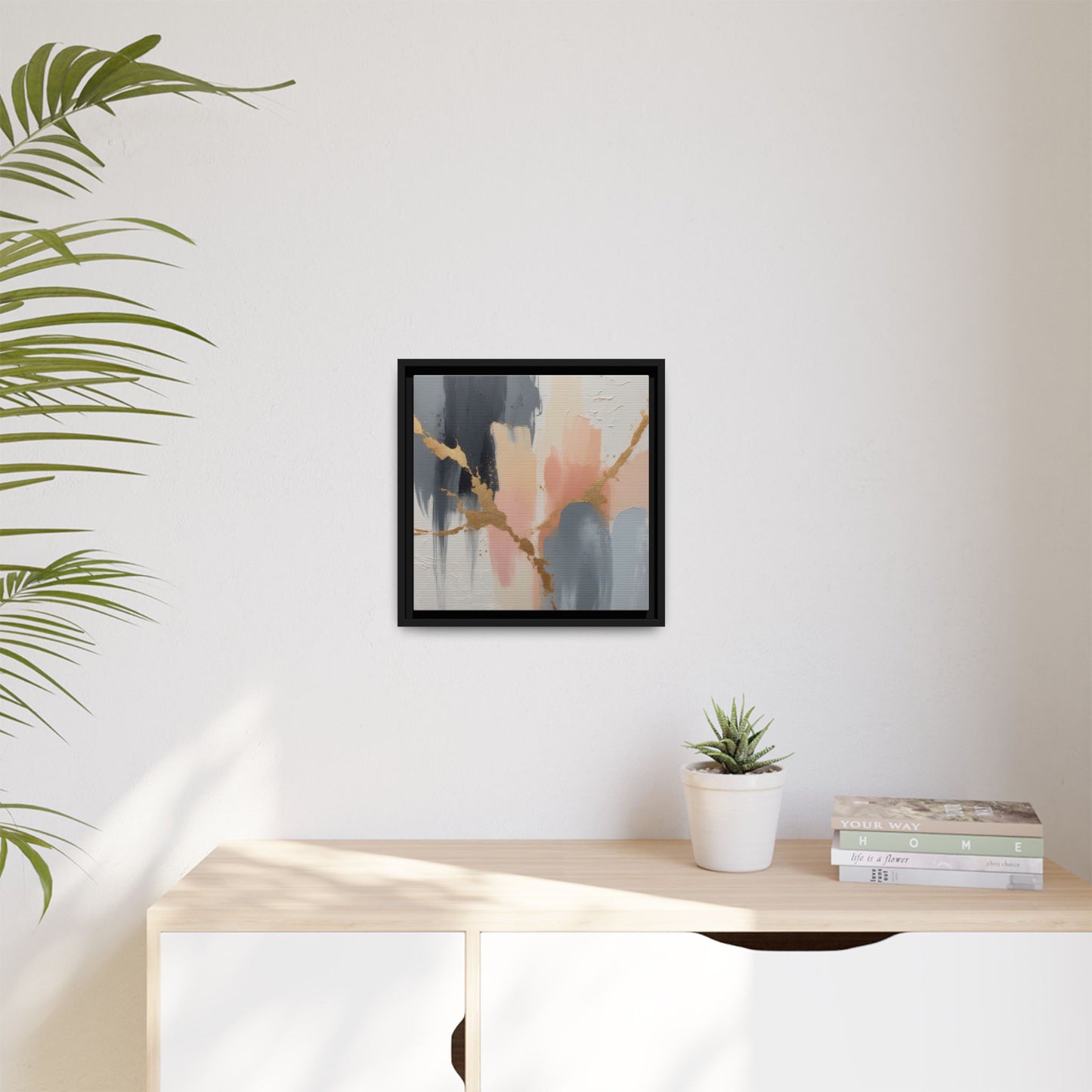 Elegant Abstract Framed Canvas Art with Gold Accents