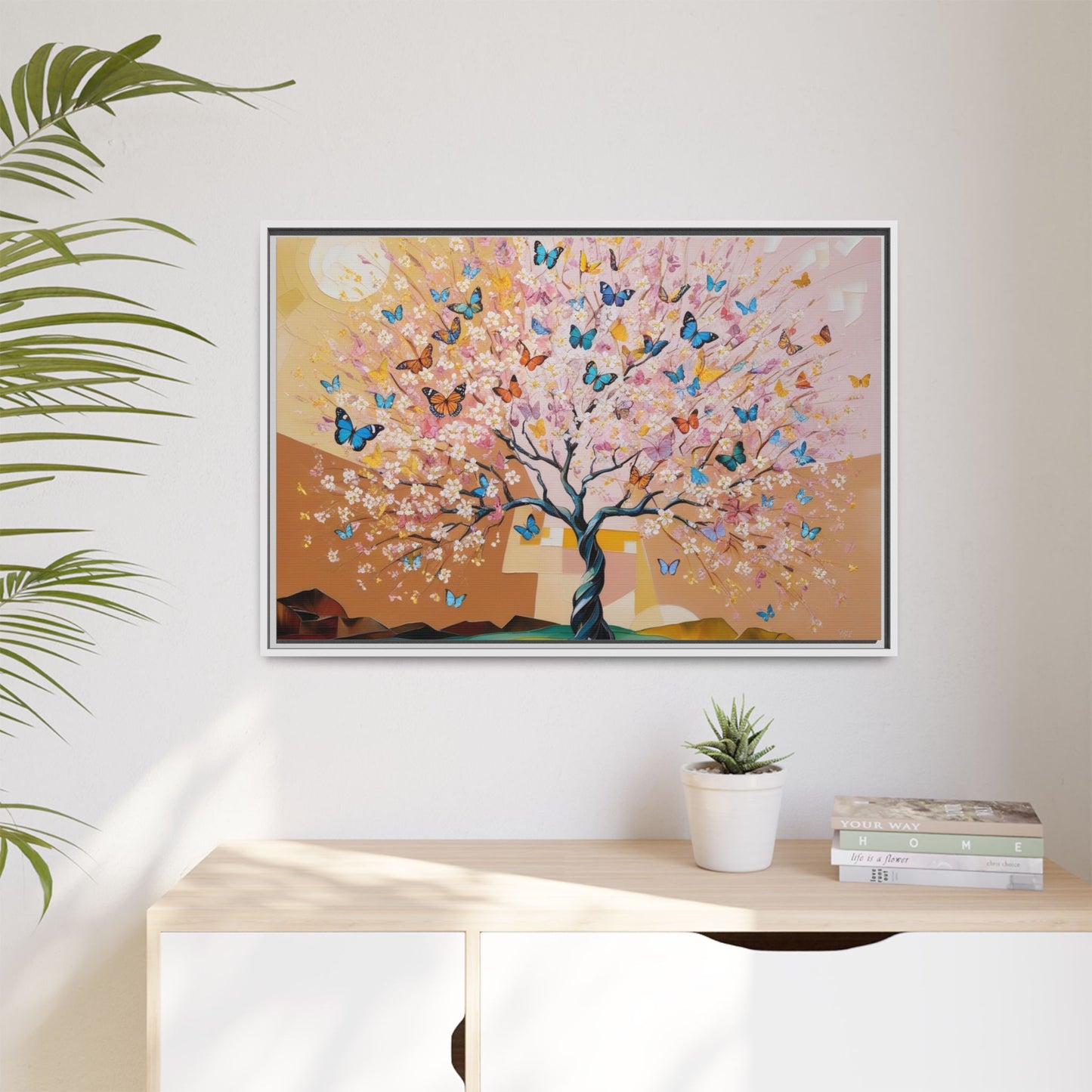Colorful Butterfly Blossom Framed Canvas Art