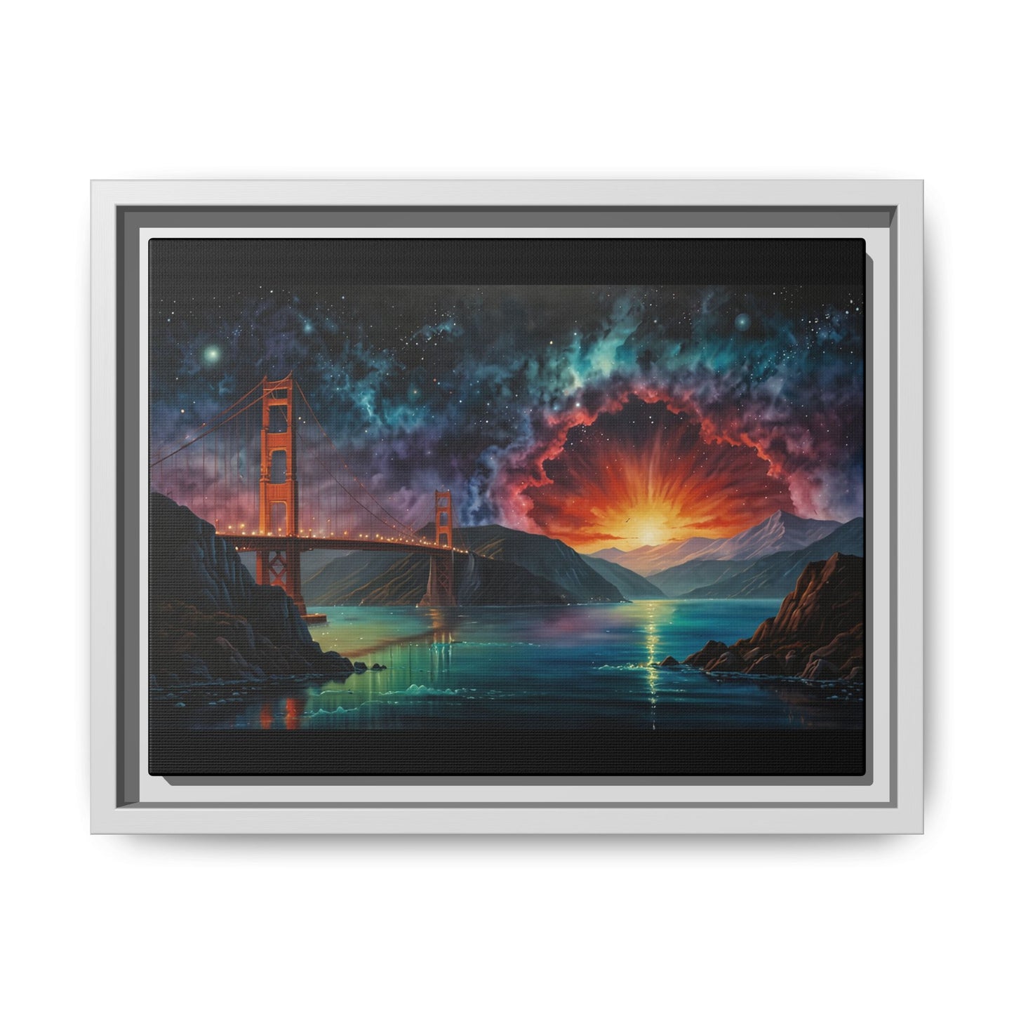 Golden Gate Sunset Framed Canvas Art - Multi-Color Wall Decor