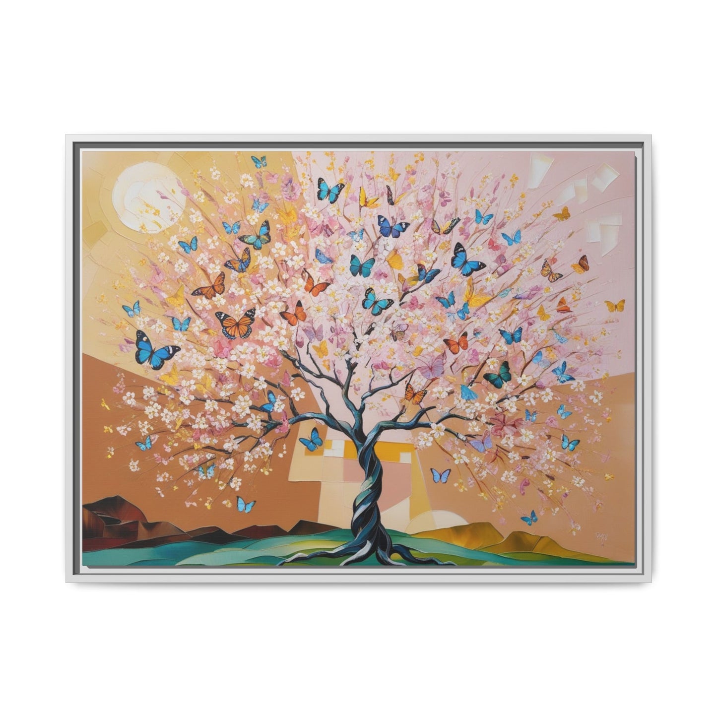 Colorful Butterfly Blossom Framed Canvas Art
