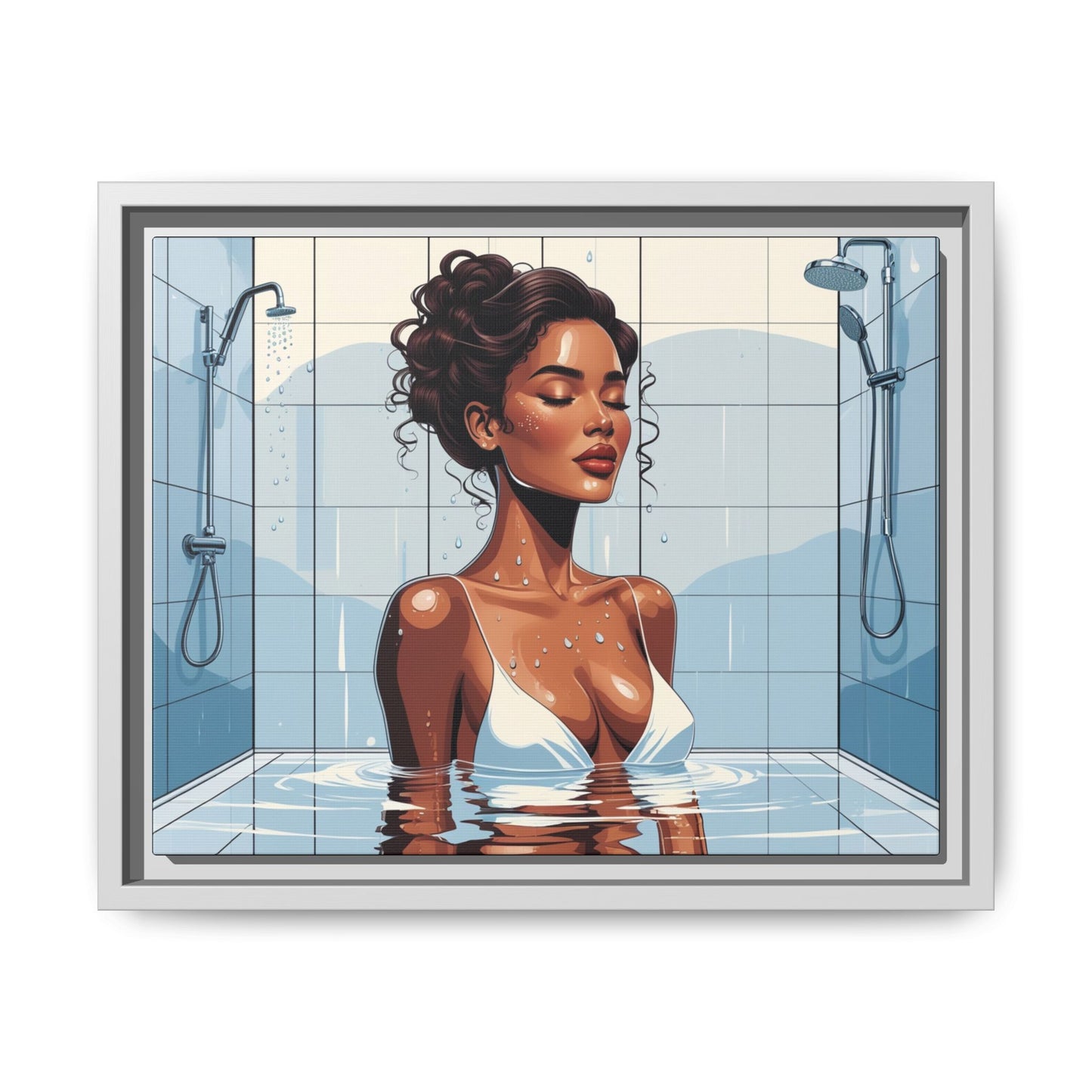 Serene Bathing Woman Canvas Art - Framed Multi-Color Wall Decor