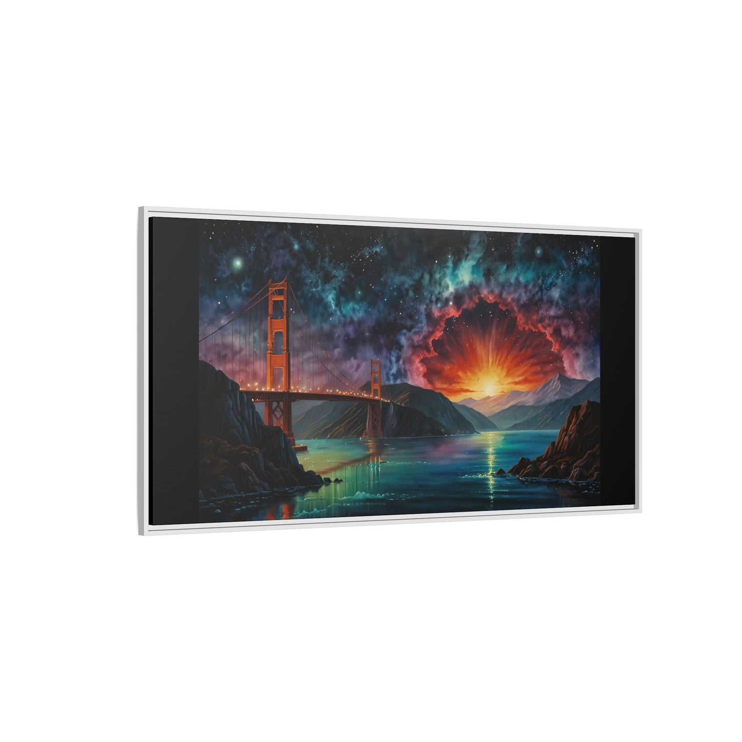 Golden Gate Sunset Framed Canvas Art - Multi-Color Wall Decor