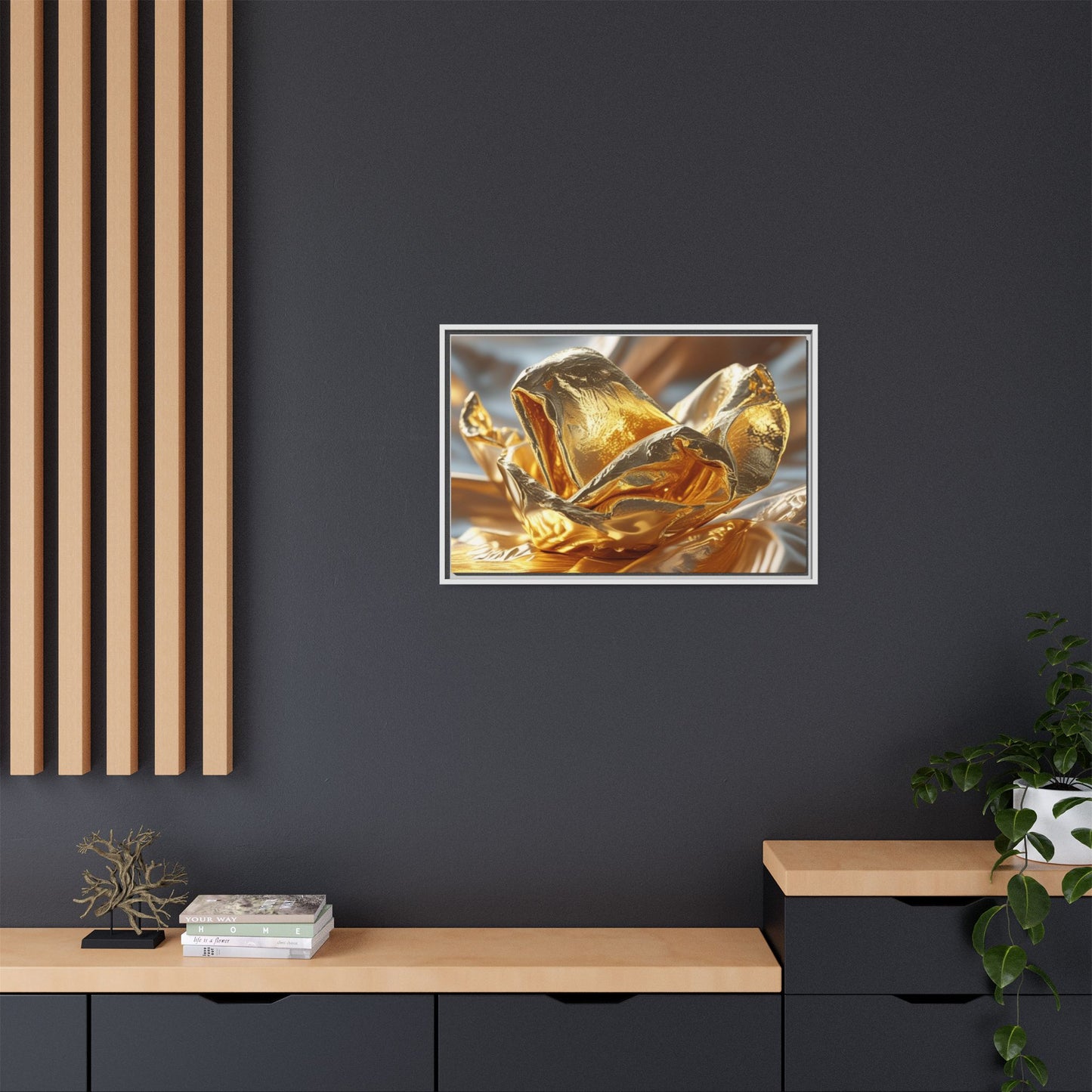 Gold Foil Rose Canvas Art - Elegant Home Decor