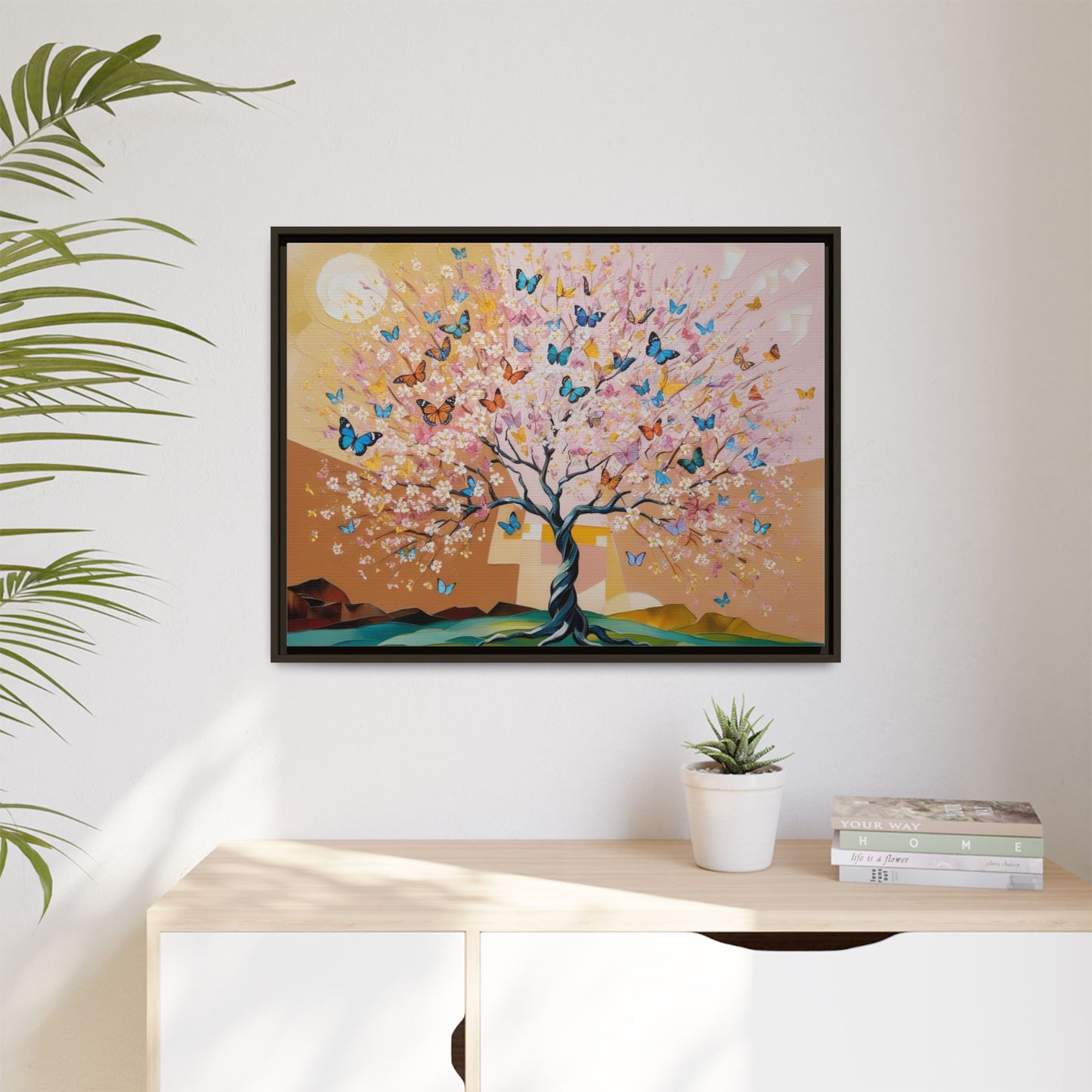 Colorful Butterfly Blossom Framed Canvas Art