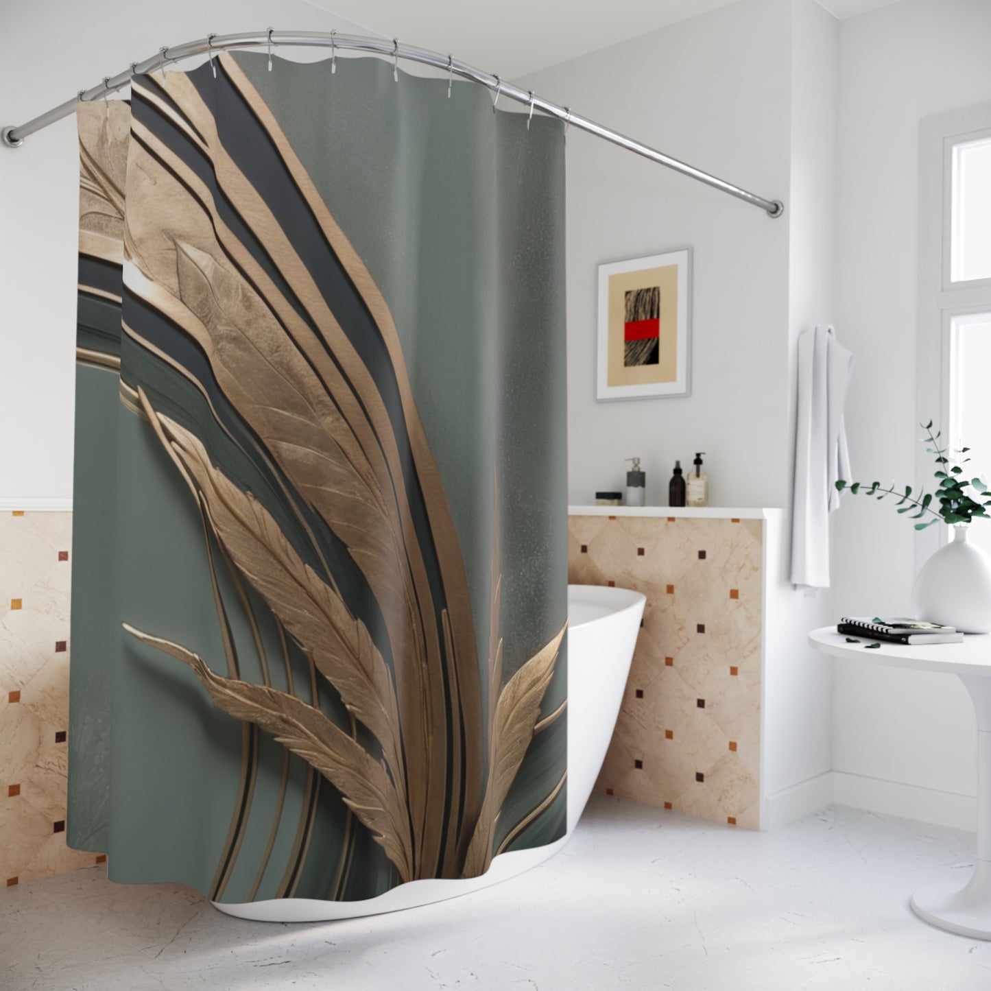 Elegant Leaf Design Shower Curtain - Modern Bathroom Decor